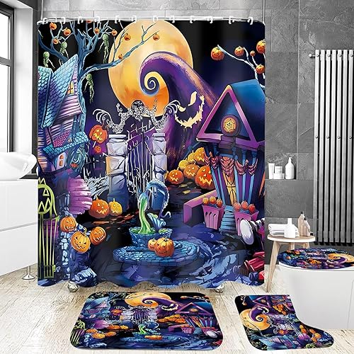 Miniatura 17 de Yizheer Juego de cortinas de ducha geométricas rojas con alfombras antideslizantes, cubierta de tapa de inodoro y tapete de baño, juego