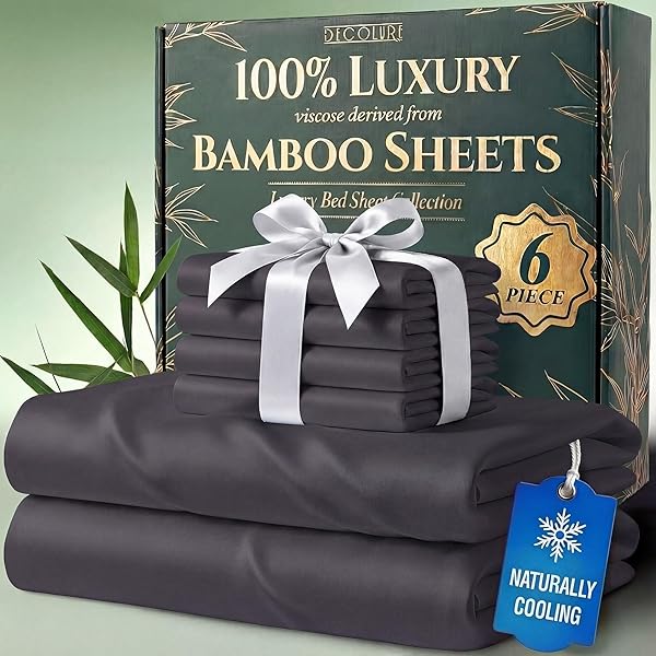 DECOLURE 100% Viscose Derived from Bamboo Sheets King Size - Luxury 4 Pc Naturally Cooling Sheets, Ultra Soft Bed Set - Deep 17" Pockets, Durable Double Stitching, Oeko Tex Standard (White)