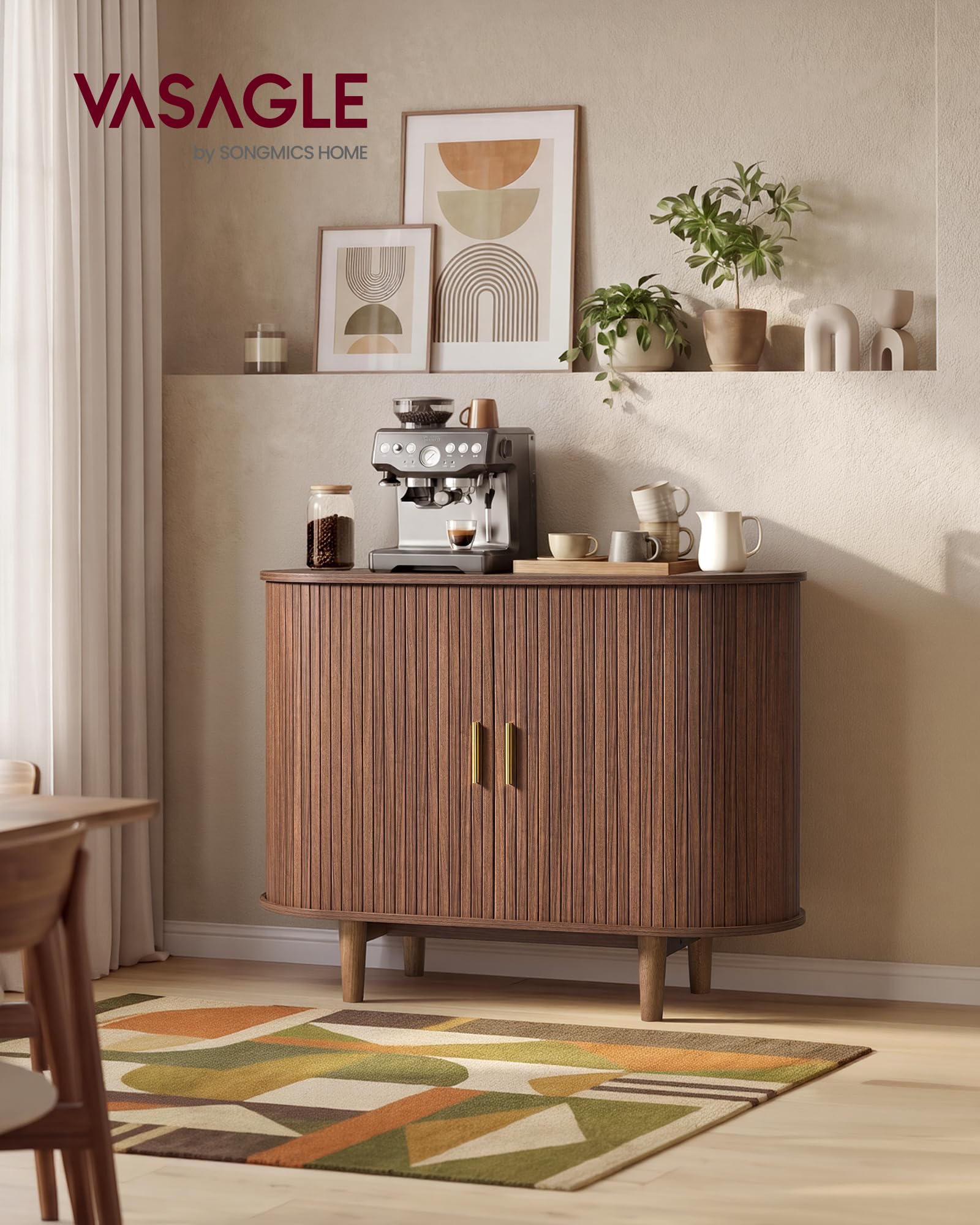 VASAGLE Sideboard mit Schiebetüren, Aufbewahrungsschrank aus Holz, Verstellbare Einlegeböden, 100 x 40 x 75 cm, Kastanienbraun, für Wohnzimmer und Esszimmer, Miriana Kollektion LSC621KX01