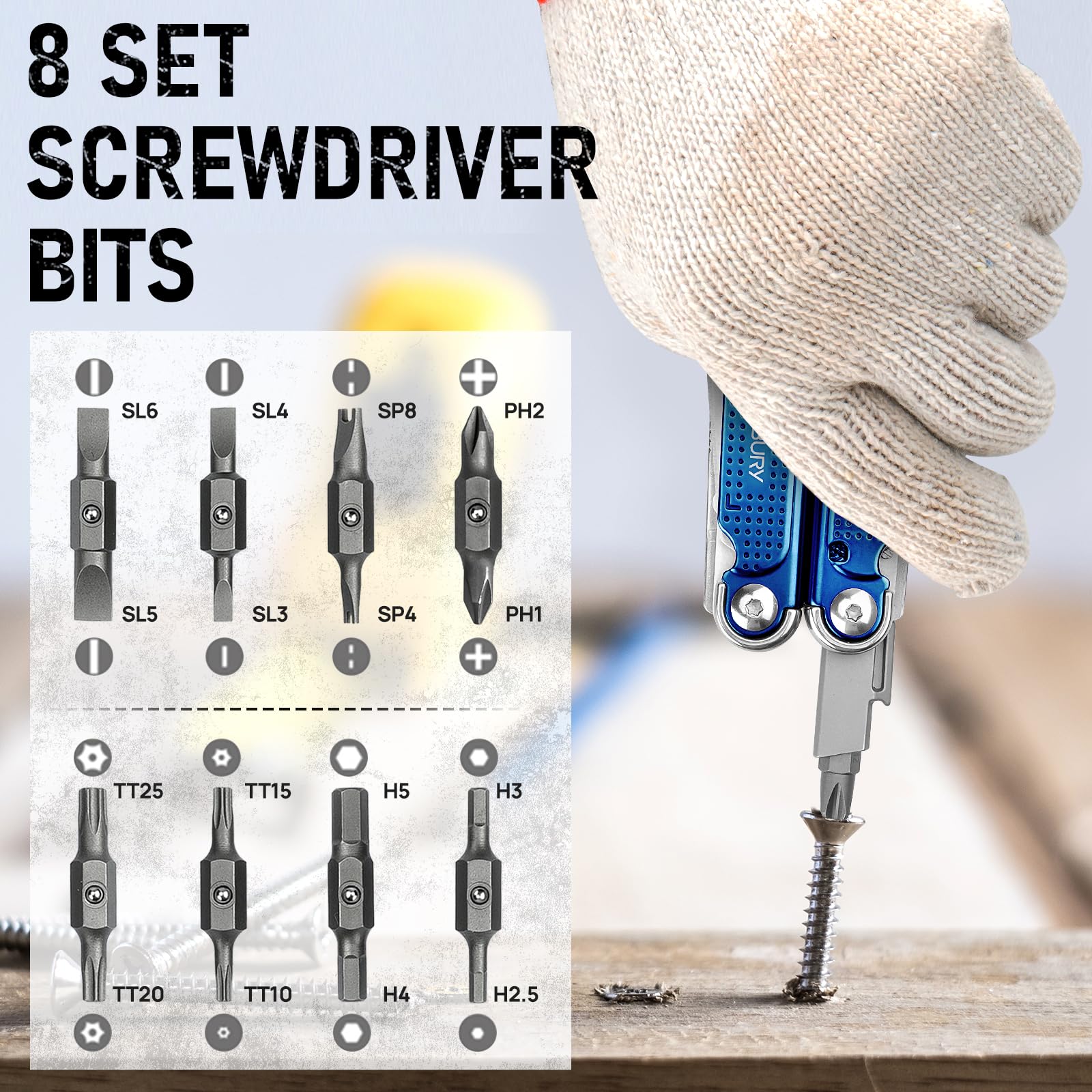 BIBURY Multitool Tang BI2049BL z niebieskim tytanowym uchwytem, wielofunkcyjne narzędzie EDC z wymiennym narzędziem do cięcia drutu, nożycami pełnowymiarowymi i zestawem wkrętaków, trwałe narzędzie