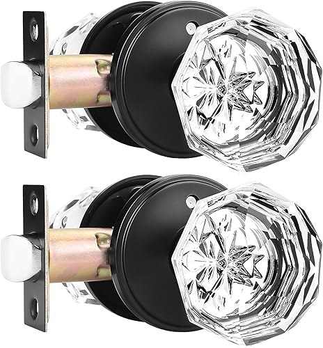 Orger Paquete de 2 pomos de puerta de vidrio con roseta negra plana, pomos de puerta de bañocama para uso de privacidad, manijas de puerta