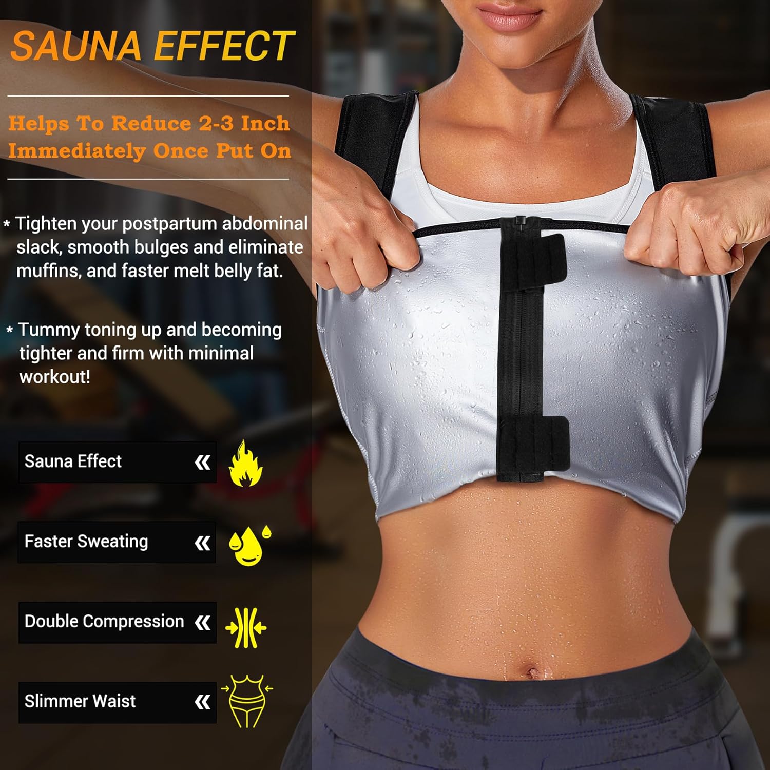 TrainingGirl Women Sweat Vest Waist Trainer Trimmer Belt Weight Loss Hot Sauna Suit Zipper Workout Tank Tops Slim Body Shaper - Image 3