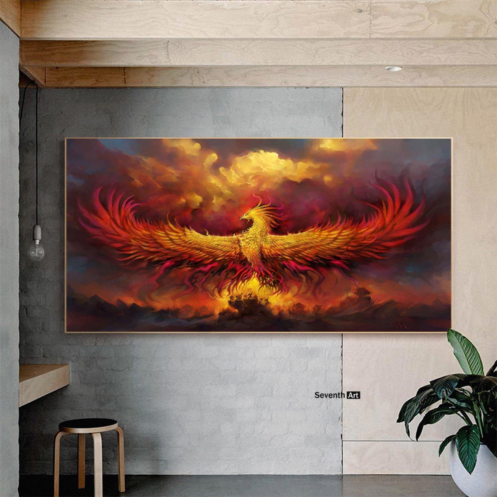 Amazon.co.jp: フェニックスキャンバス絵画ウォールアートバード