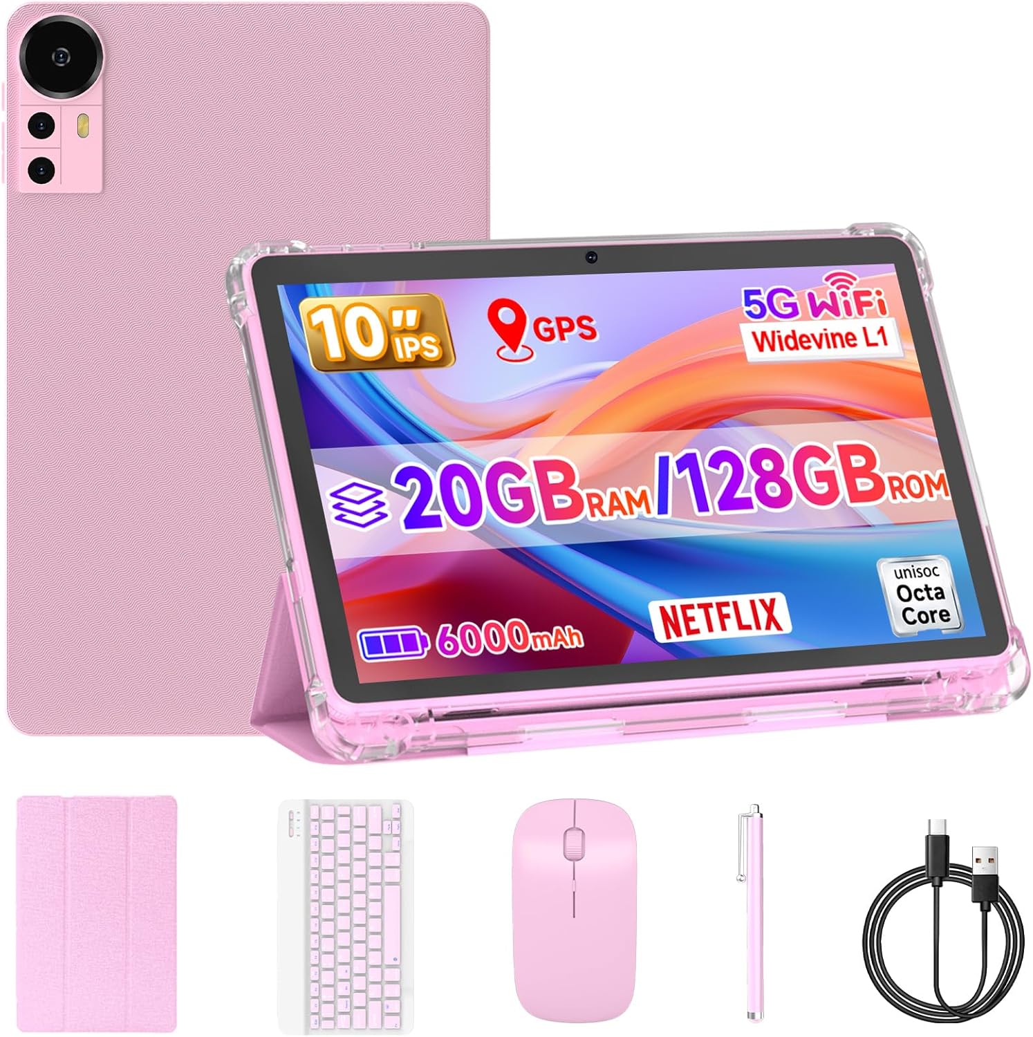 10 Inch Tablet Android 15 Tablets with Case 4+16GB RAM+128GB ROM, 6000mah Battery 10 in Android Tableta, 2MP+8MP Dual Camera 10.1'' IPS HD Touch Screen Tab (Black+Keyboard)