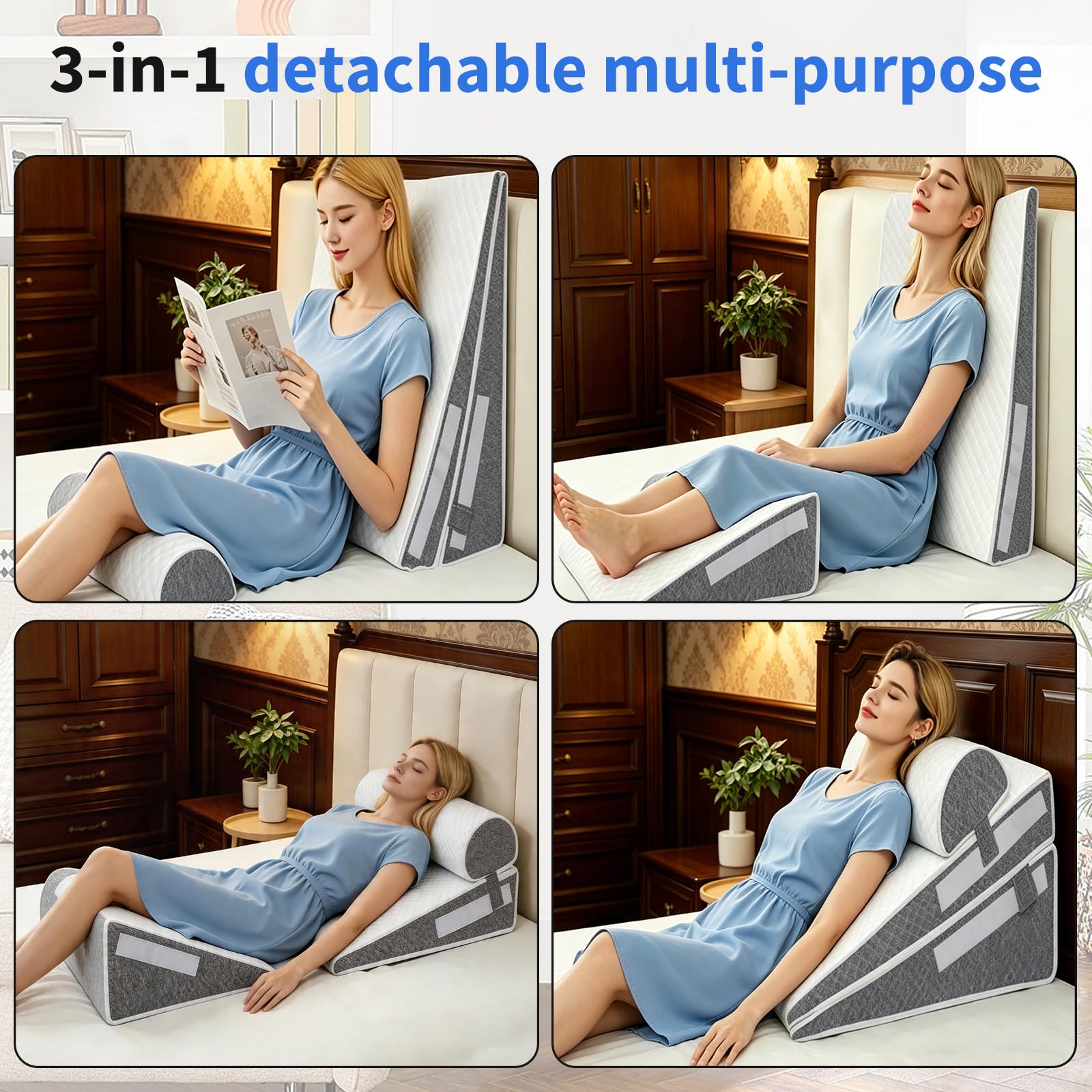 Almohada De Cuña Ortopédica Para Cama Y Sofá, Cojín De Lectura Ajustable Con Espuma Viscoelástica, Respaldo Ergonómico Para Alivio Del Reflujo, Apnea Del Sueño Y Dolor De Espalda, Funda Lavable