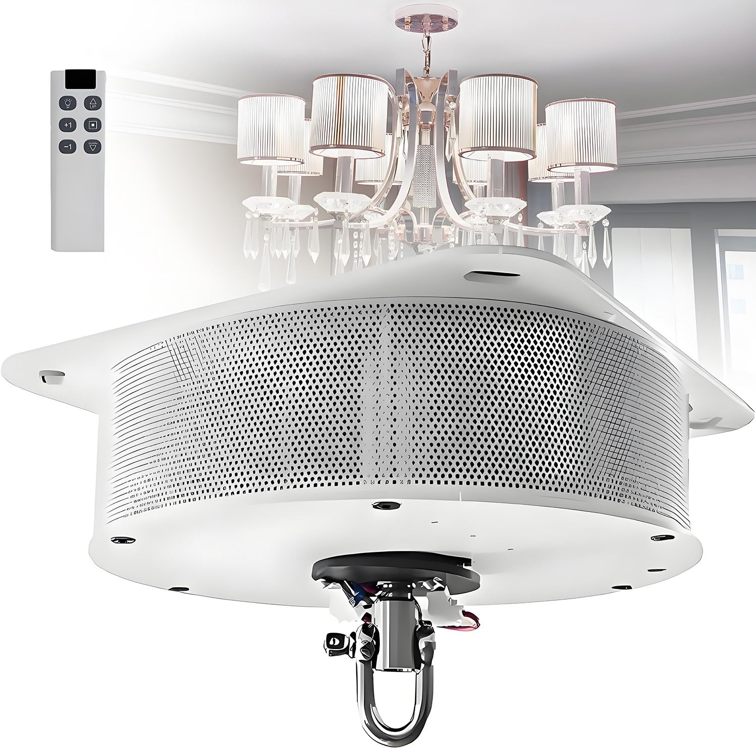 JozyJul Electric Chandelier Hoist Lifter System, Villas Pendant Lamps Lifter w/Remote Control, Electric Motor Winch Lighting Lifting Controller Lowering Hoist System 88LBS