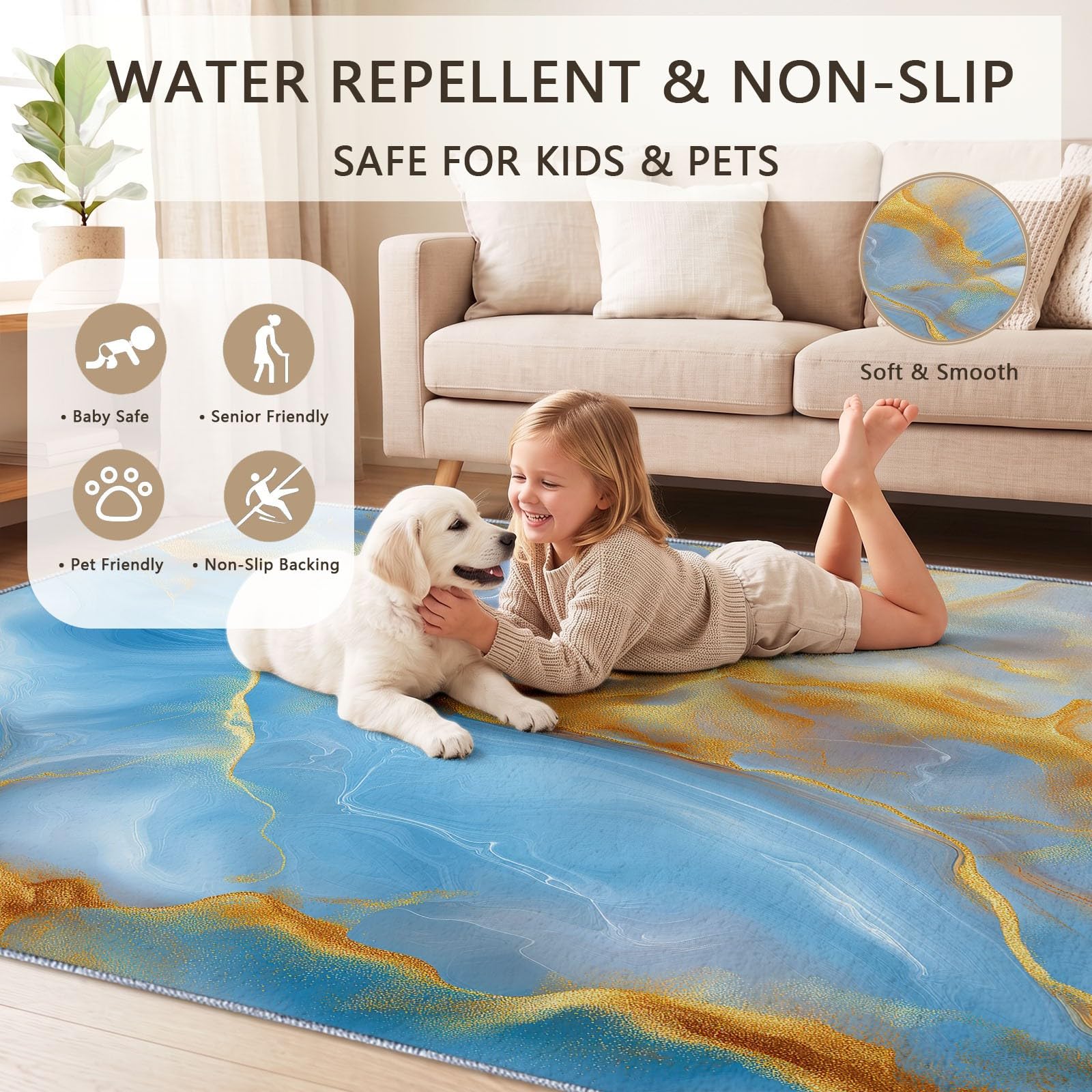 Lavable Tapis Moderne Luxe Salon Pile Courte Rug 120 x 170 cm