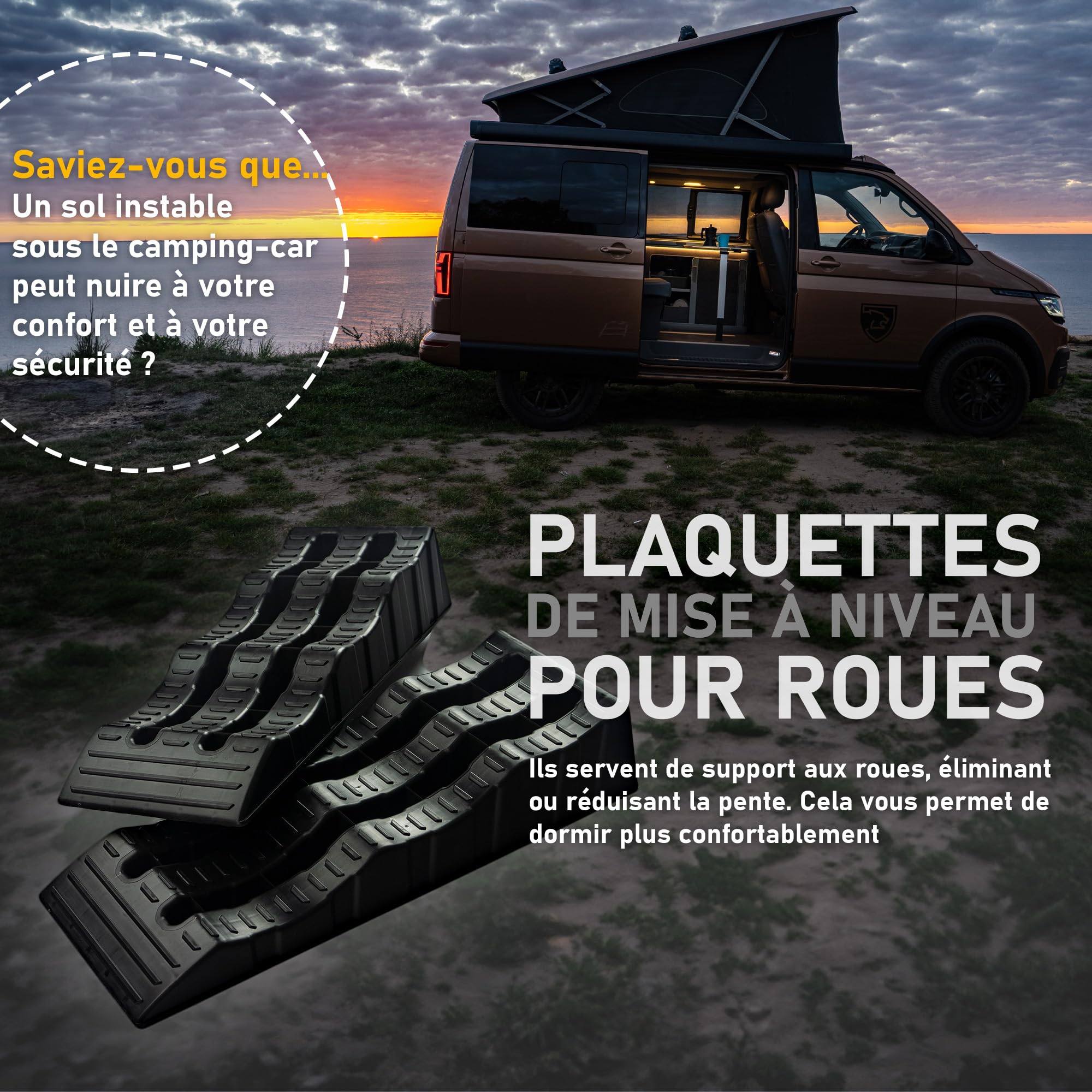 CHROMEMASTER | Rampe, Rampes pour Mobil-Homes, Camping-Cars, Caravanes ; Le lot Contient 2 pcs | Cales de Montée pour Camping-Car ; Charge Max. 4 tonnes | Plastique Durable
