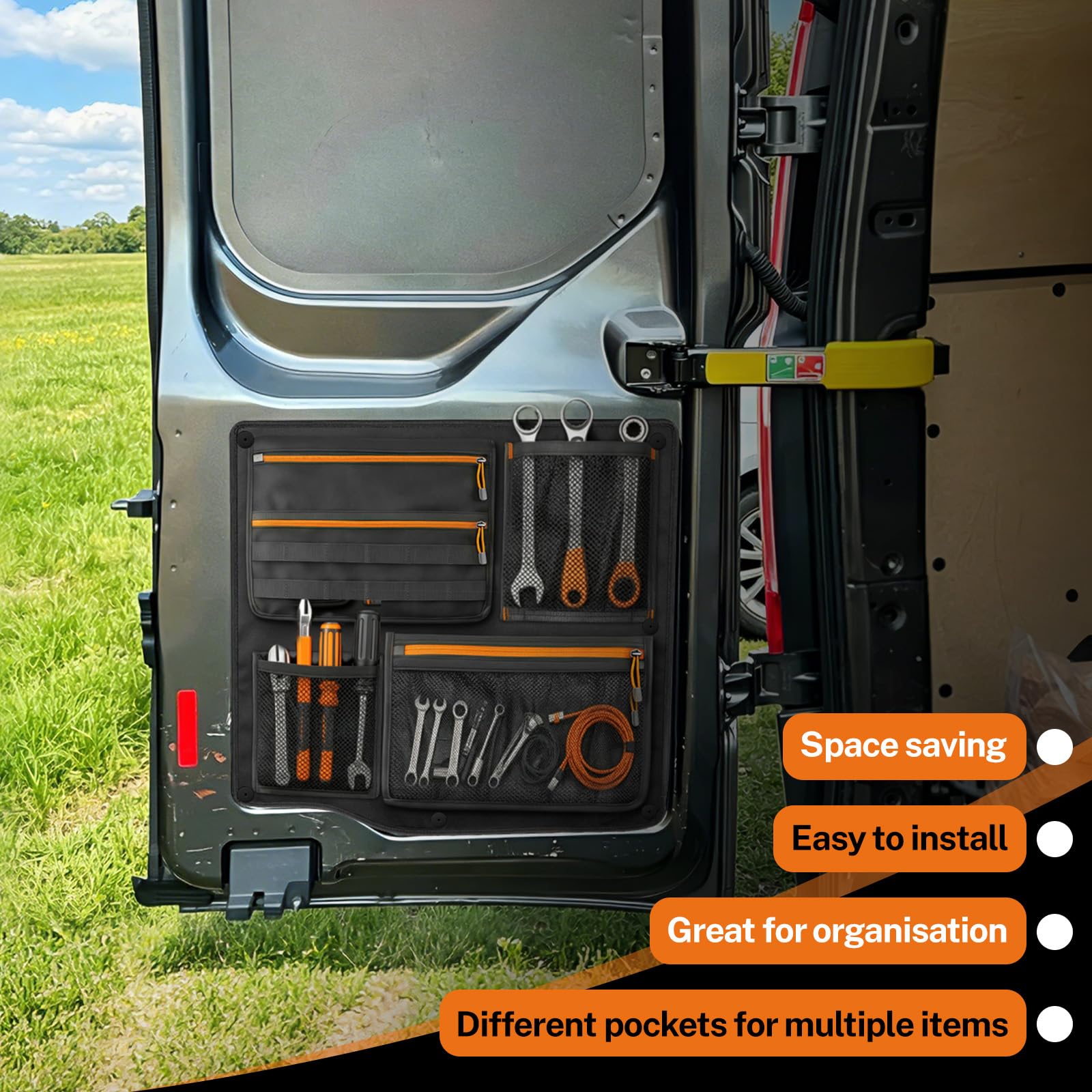 Scheunentür Lagerorganisator kompatibel mit Ford Transit Custom, 1 Paar Stauraumsparer Scheunentür Organizer Van Taschen