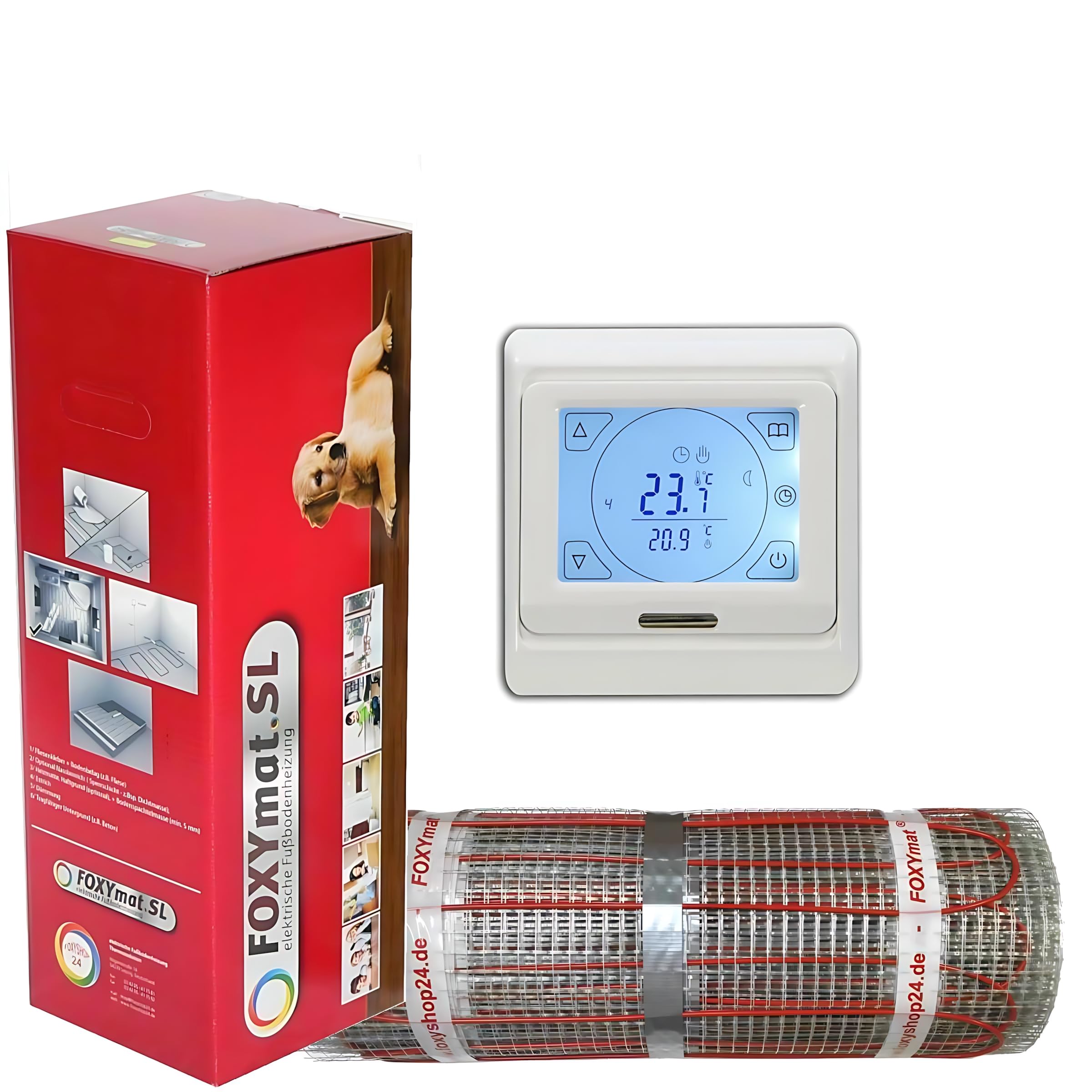 FOXYMAT.SL RAPID elektrische Fußbodenheizung, 14 m² (2 Matten) | 200 Watt pro m², mit Thermostat QM-BLUE-TS