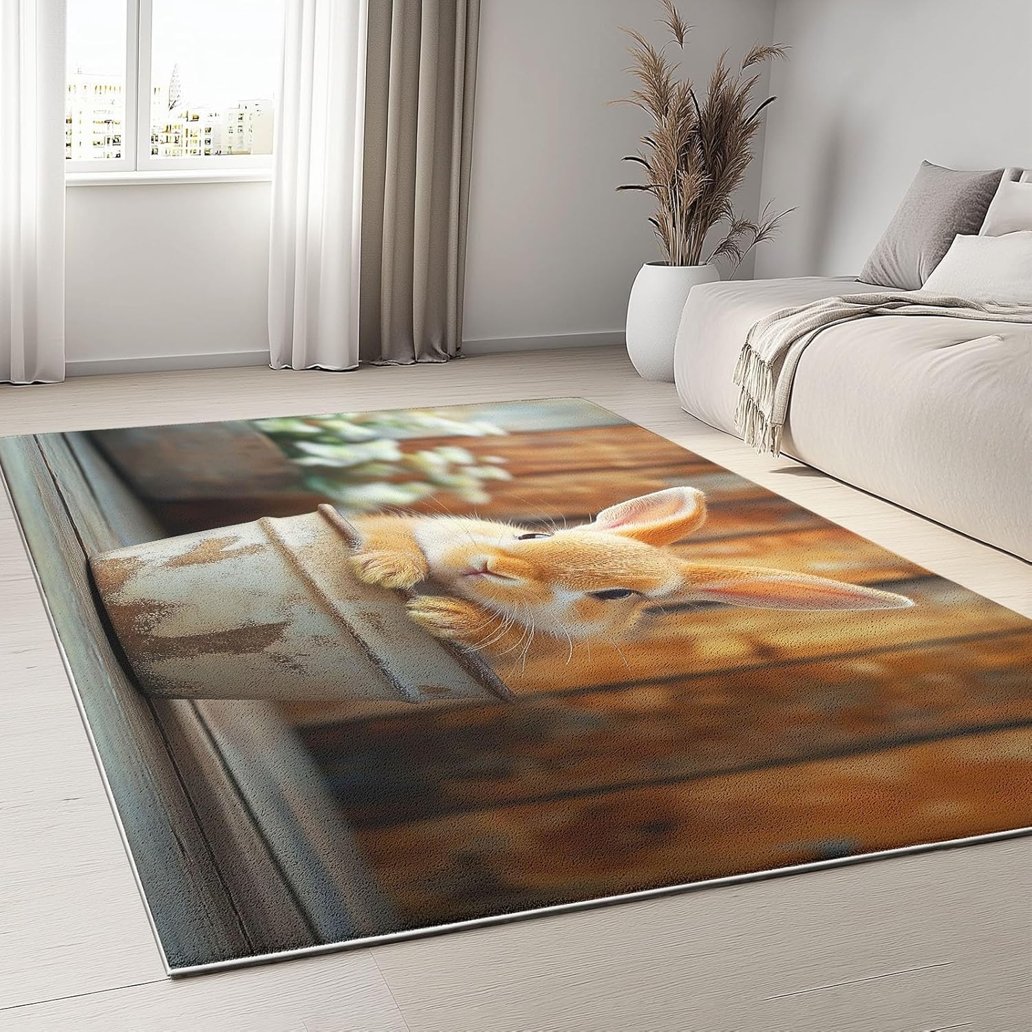 Tapis 3D lavable en machine 120x180 cm motif lapin moquette chambre