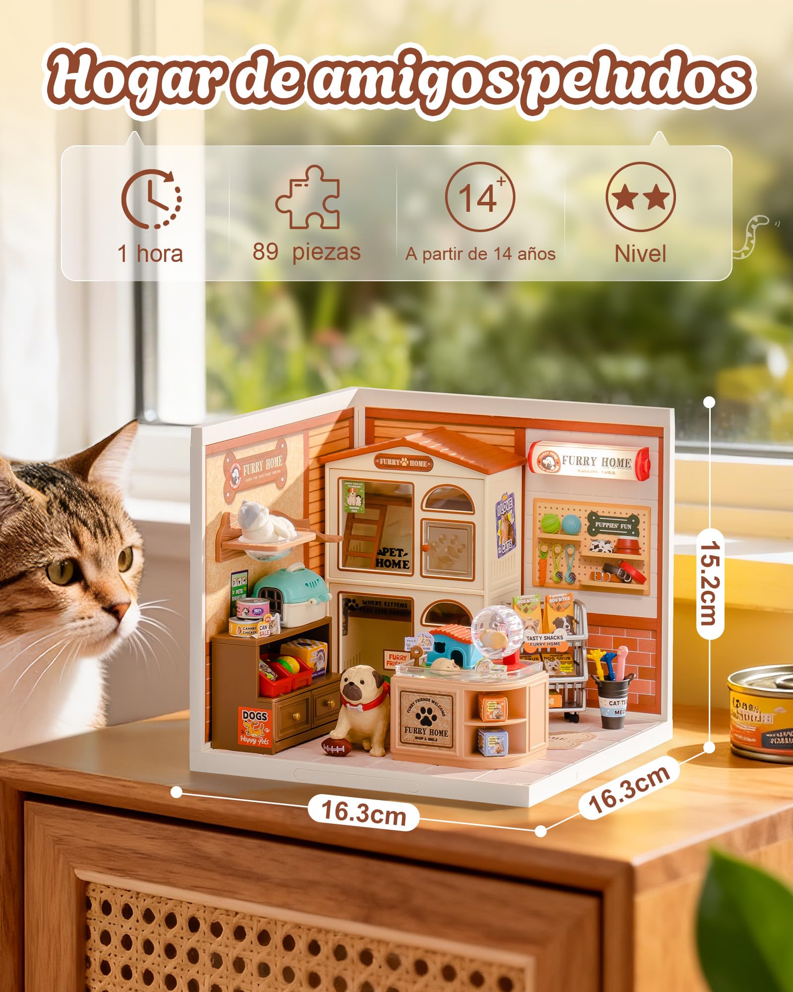Rolife Super Creator Furry Friends' Home, Tienda de Mascotas DIY con Iluminación LED, Kit Sin Pegamento Modular, Casa de Muñecas Coleccionable, Regalo Original para Amante Animal