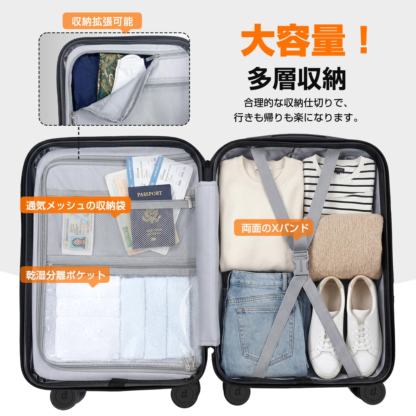 Amazon | [Globetrek] スーツケース 機内持ち込み Sサイズ 拡張機能