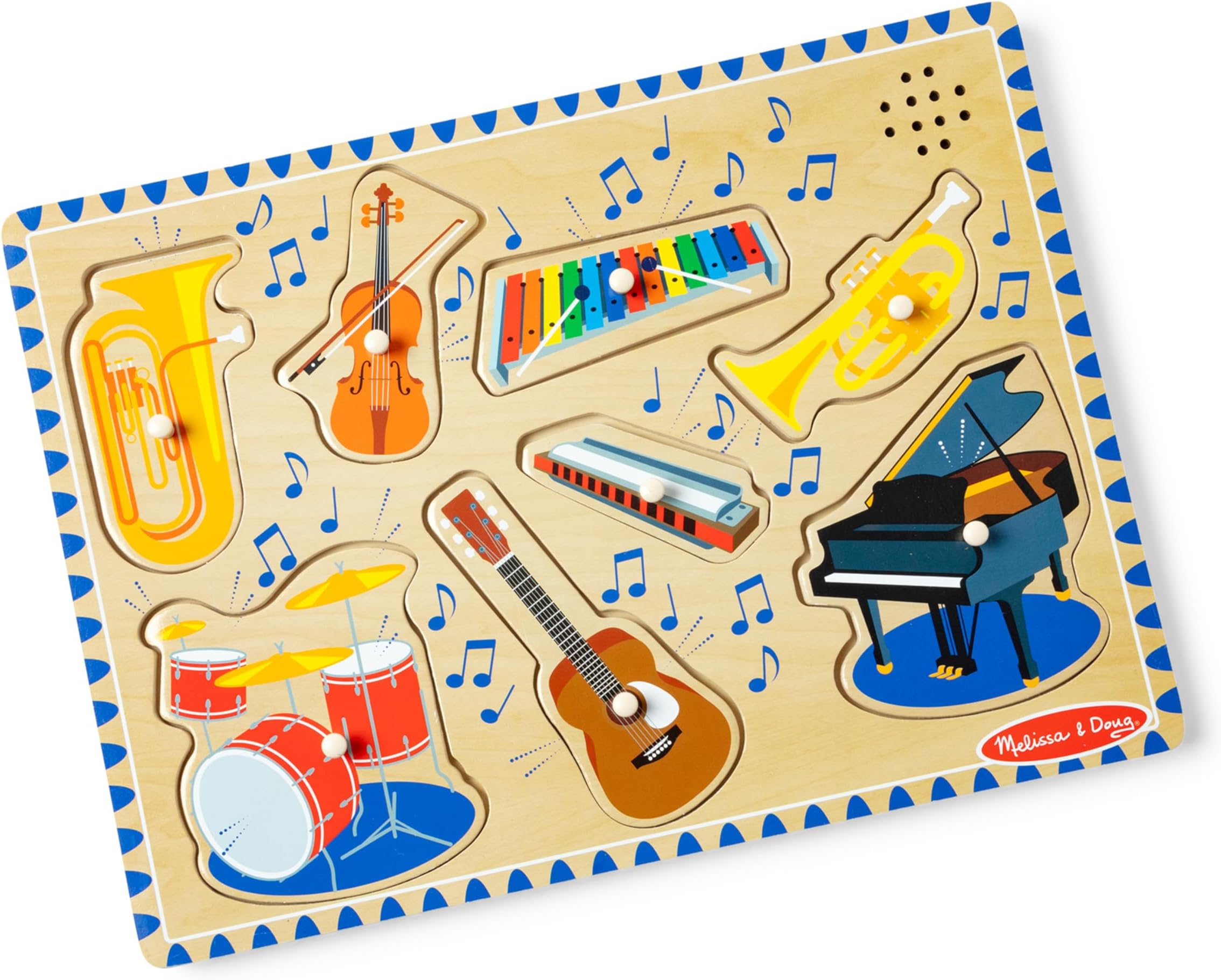 Musical Instruments Sound Puzzle – 8-Piece Wooden Peg Puzzle with Realistic Instrument Sounds for Music Recognition, Fine Motor Skills & Interactive Play for Kids Ages 2+ | MD732