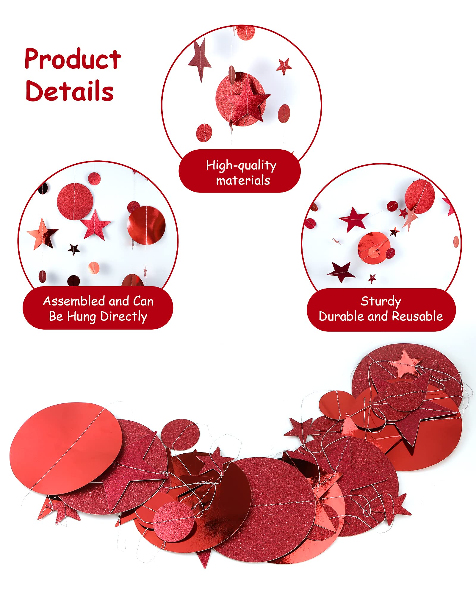 Glitter Star Circle Dot Garland, Twinkle Little Star Party Decorations Hanging Streamer Backdrop - View #5