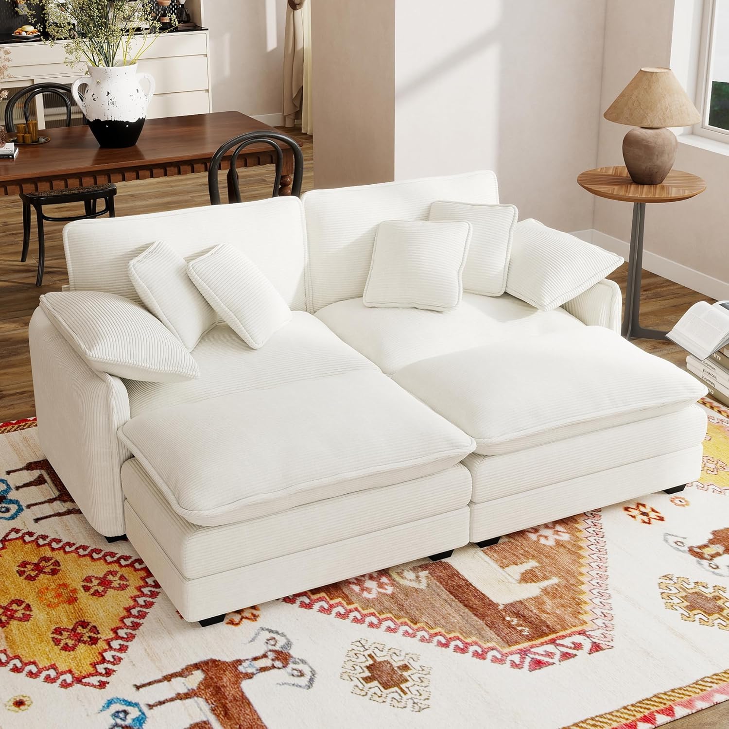 81" Modular Sectional Sofa with 2 Ottoman,Cloud Couch Sectional 2 Seats Sofa,Small Sectionals Couch for Living Room(Beige,Loveseat with 2 Ottomans)
