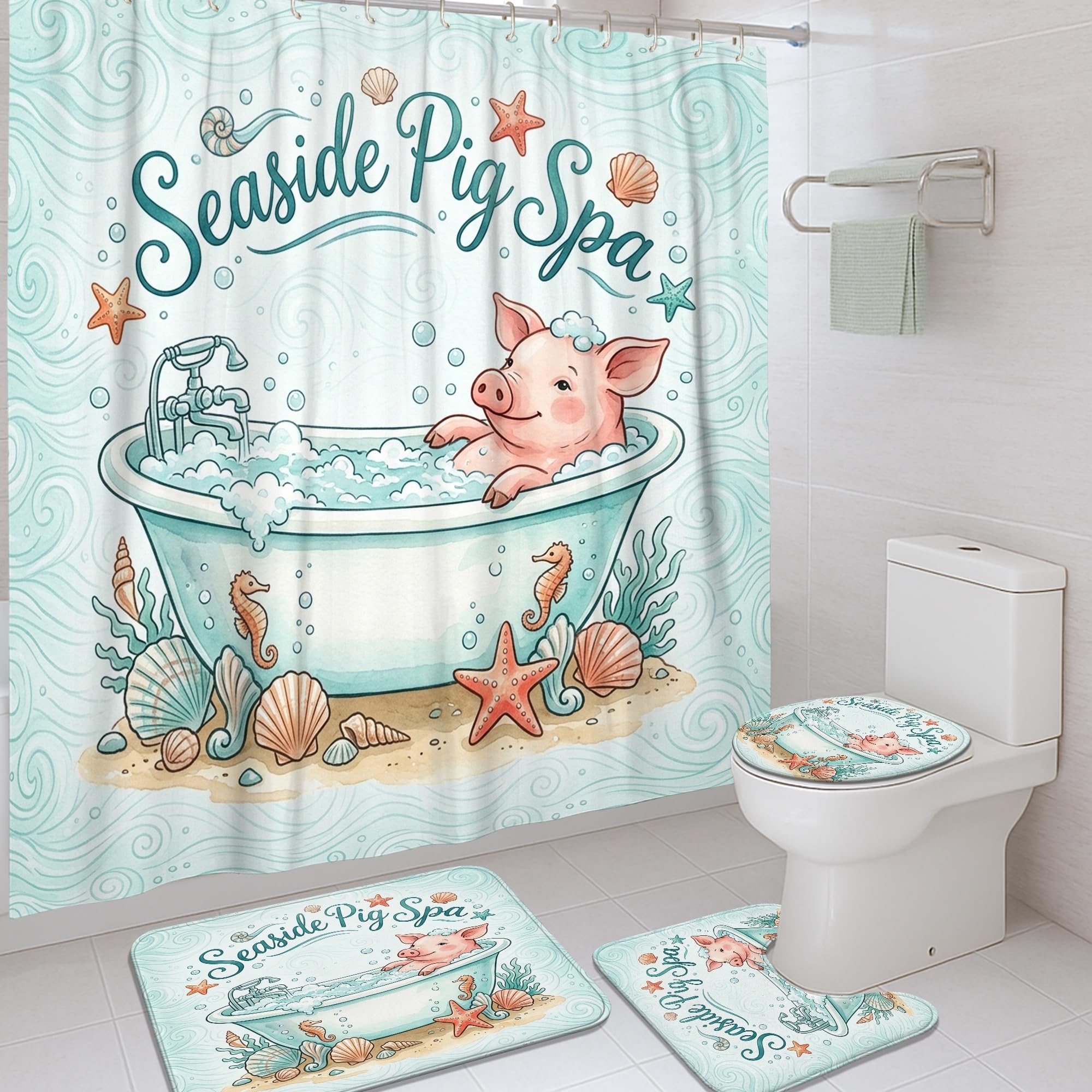 Rideaux de douche tissu imperméable motif cochons protection salle d'eau 183 x 183 cm