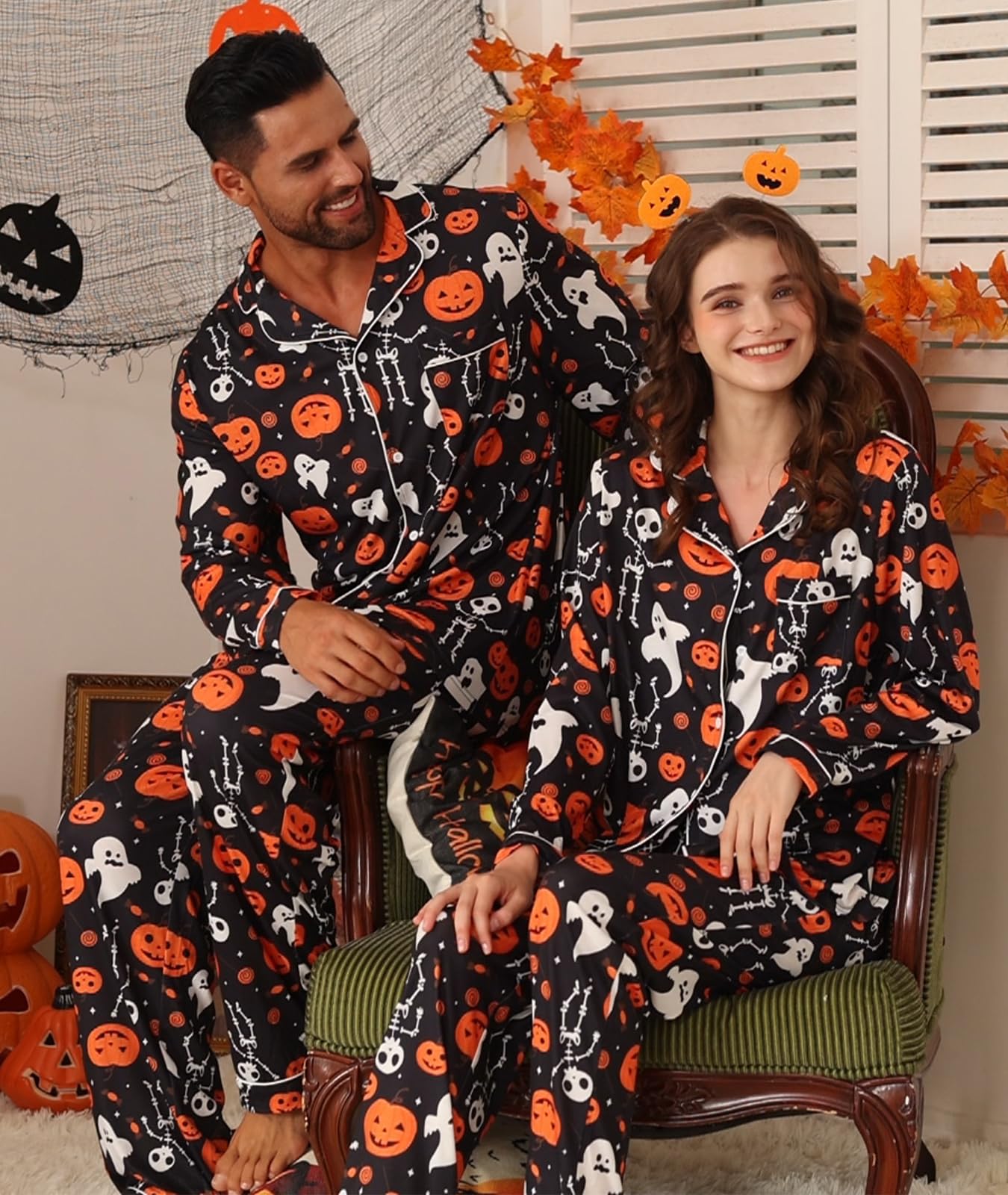 RAISEVERN Conjunto de pijama de Navidad a juego para parejas para mujeres y hombres, pijama de Navidad suave, conjunto de pijama de manga larga, ropa de dormir cálida