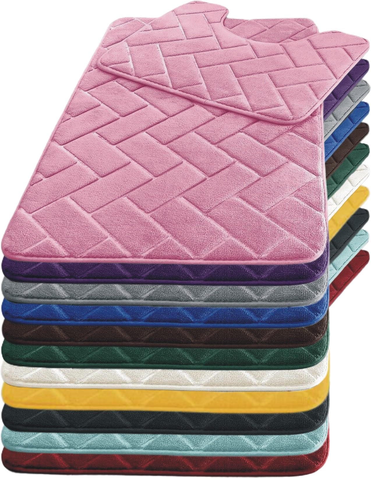 RATAZ: Block Designed, Memory Foam Bath Mat, Highly Absorbent, Soft & Comfortable, Non Slip Bathroom Rug, Set Of 2 Luxurious Bath Mats, Easy To Clean, Pedestal Bathroom Rugs (Pink)