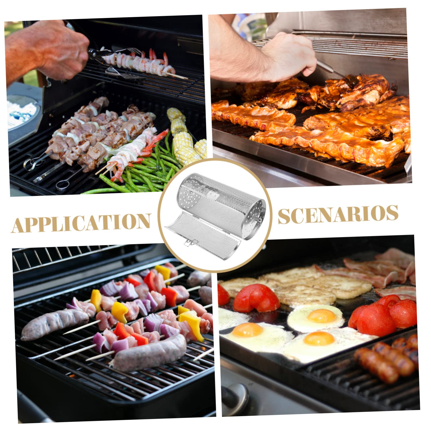 Toyvian Cestello Girevole in Acciaio Inossidabile per Cucina e Barbecue, Design Rotante, Uso Versatile, Colore Argento, per Arrostire Verdure e Funghi in Famiglia