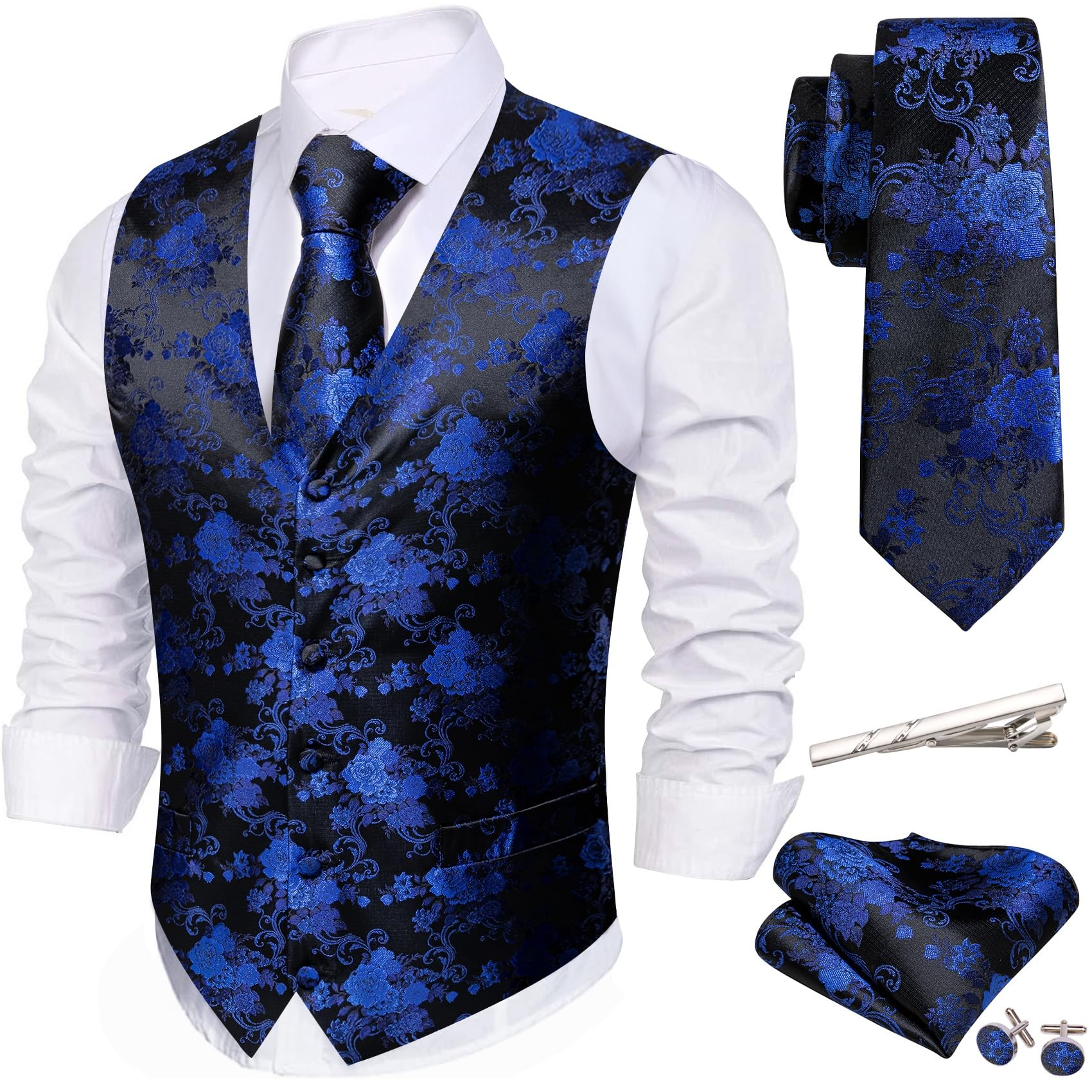 Barry.Wang Men's Suit Vest Formal/Casual Paisley Silk Tie Vests 5PCS