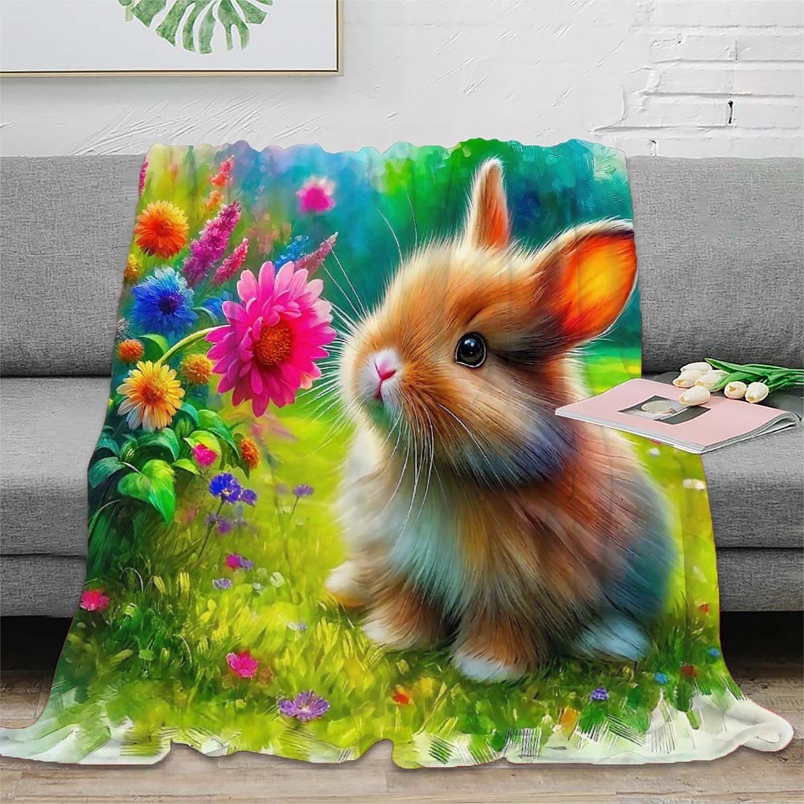 Couverture chaude lapin 3D contre le froid plaid microfibre lit 127x152