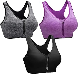 SHEKINI Damski biustonosz sportowy, mocne trzymanie, duży rozmiar, z zamkiem błyskawicznym, wyściełany, trenowanie, stier, joga, fitness