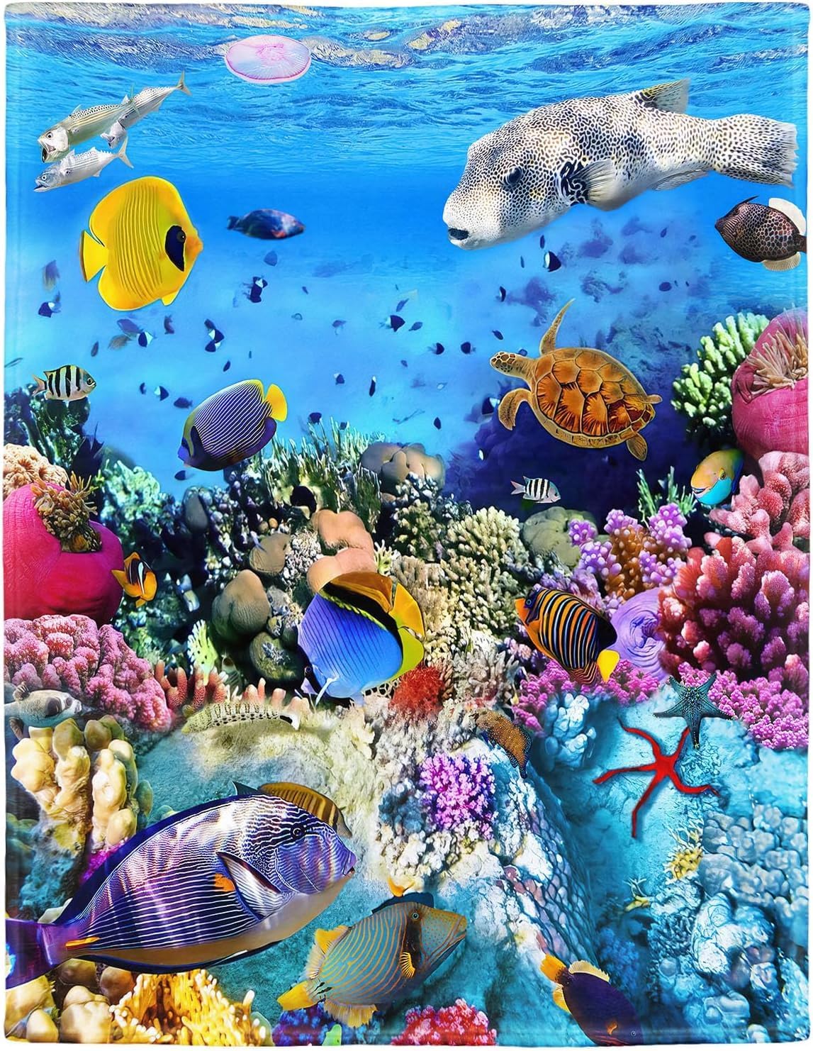 HommomH Tropical Fish Blanket, 50x60 inches, Bright Underwater World Design, Soft Cozy Plush Throw for Couch Bed
