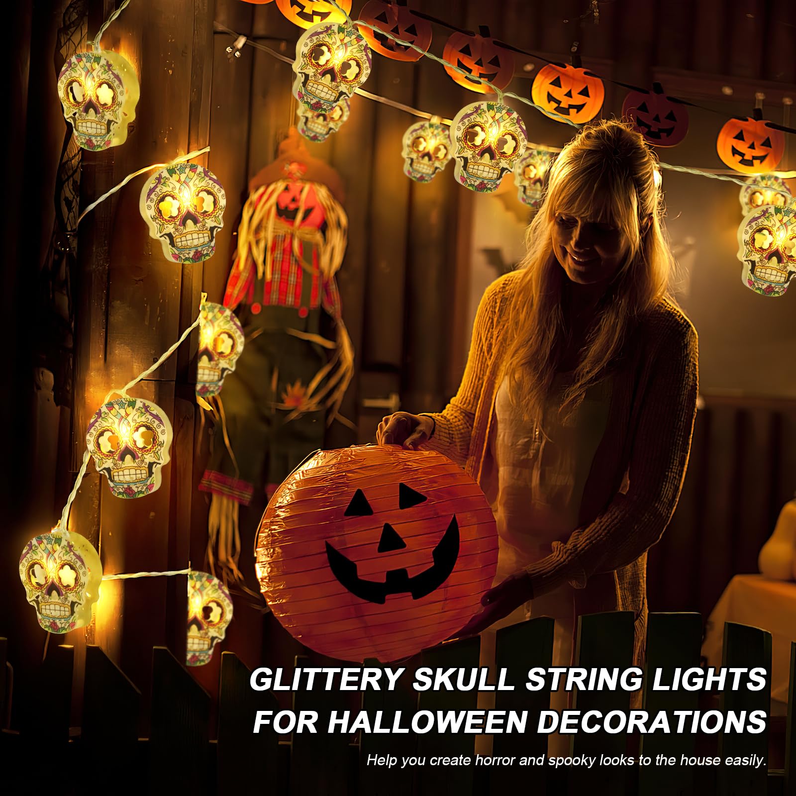 Amazon.co.jp: ハロウィン スカル LEDストリングライト 15フィート