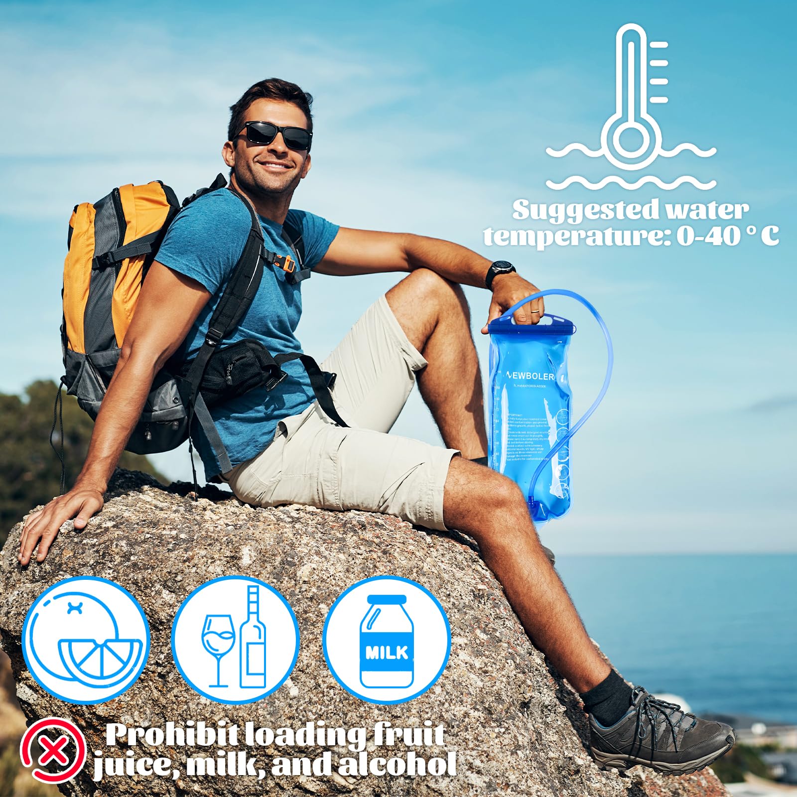 Sac Hydratation, Water Bladder, Poche a Eau 3L, Sac Eau Running, Sac à Eau Camping, Vessie à Eau, Vessie d'eau Portable, Sac à Eau pour Vélo