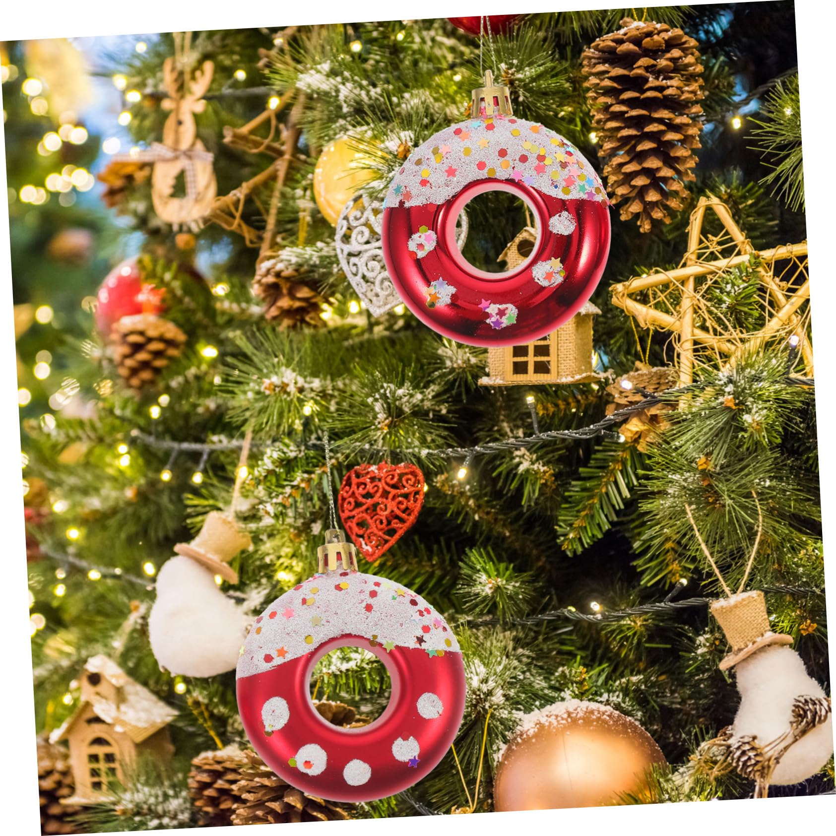 IMIKEYA 20piezas Adornos Colgantes Navideños Decoración De Árbol De Navidad Pendientes Temáticos De Festividad Diseño De Donut Fiestas y Celebraciones