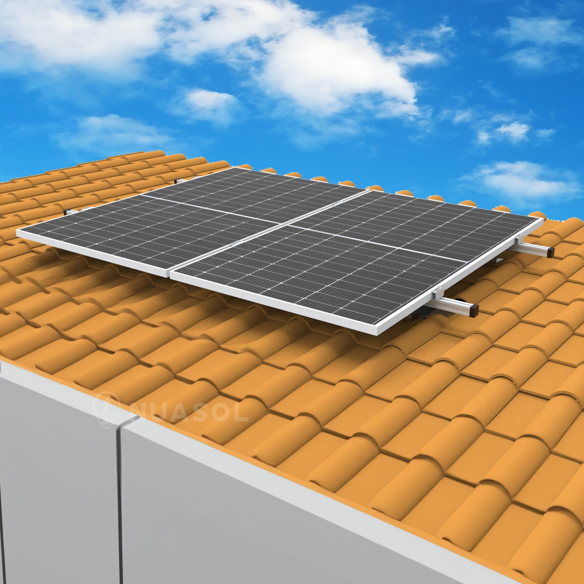 PV fotovoltaico, set da 2 pezzi di montaggio per tetto in mattoni, con profilo in alluminio solare, tappi terminali, morsetti terminali da 35 mm, larghezza fino a 115 cm per modulo e altezza 35