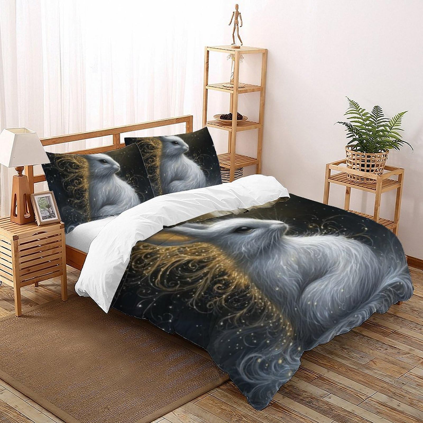 Housse de couette lapin fermeture éclair en microfibre douce motif 3D Animaux Land