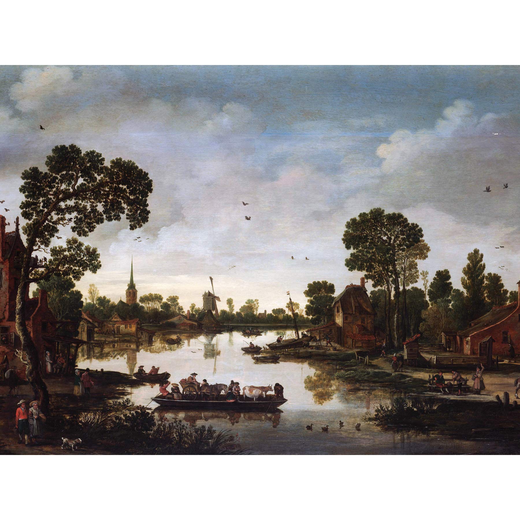 Artery8 Van De Velde Cattle Ferry Boat Landscape Painting Premium Wall Art Canvas Print 18X24 Inch