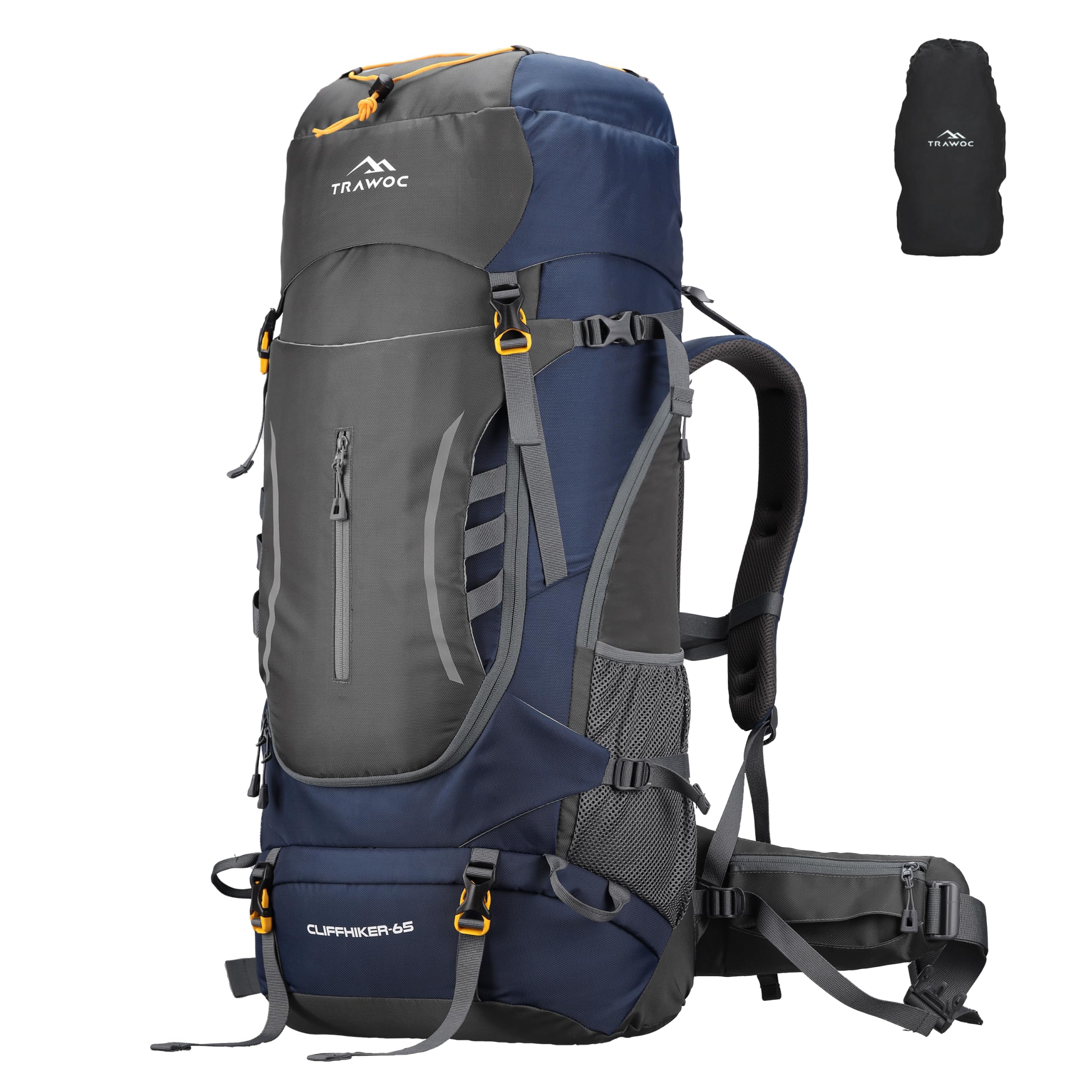 TRAWOC CLIFFHIKER 65 Liter Internal Frame Trekking Hiking Camping Backpack Travel Bag Front & Top Loading Rucksack ag for Men & Women Laptop/Rain Cover/Shoe Compartment, HK010-image-9