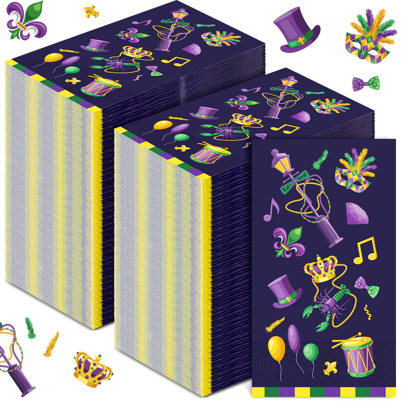 Photo 1 of Yeaqee 200 Pcs Mardi Gras Paper Napkins 2 Ply Disposable Guest Hand Towels Mardi Gras Crown Mask Hat Balloon Bathroom Decorative Carnival Paper Napkins for Mardi Gras Holiday Party Supplies