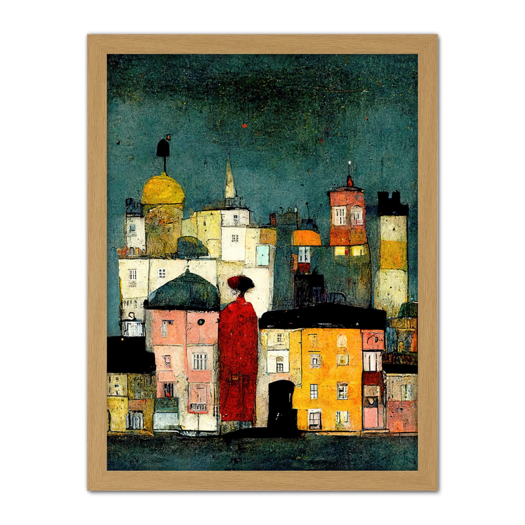 Doppelganger33 LTD Onlooker Quirky Colourful Street Scene Artwork Framed Wall Art Print 18X24 Inch