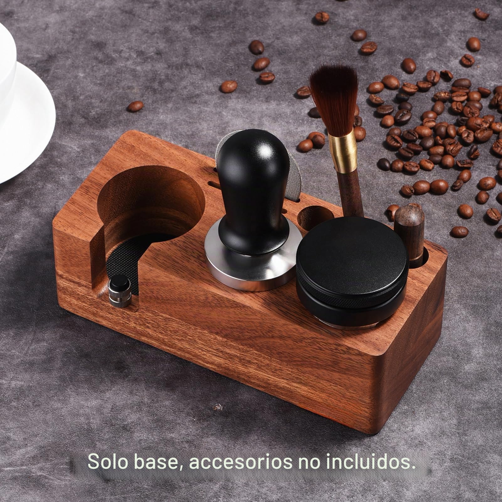 LingTing ​Estación de Prenado Espresso 51/54MM en Nogal Macizo - Base Anti-Presión para Cafetera Profesional, Organizador de Encimera con Soporte para Tamper