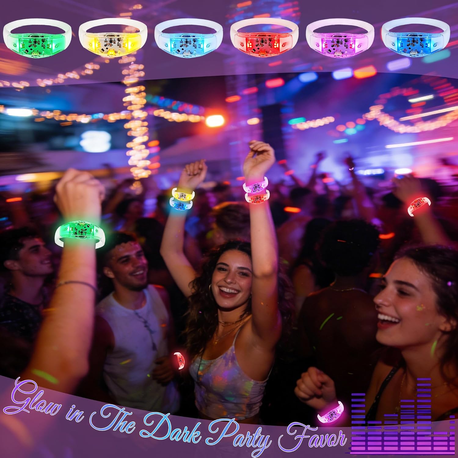 150 Pcs LED Glow Bracelets Sound Activated Light Up Bracelets for Adults Glow in the Dark Party Supplies Birthday Party Favors for Christmas, Halloween, Rave, New Year, Concert