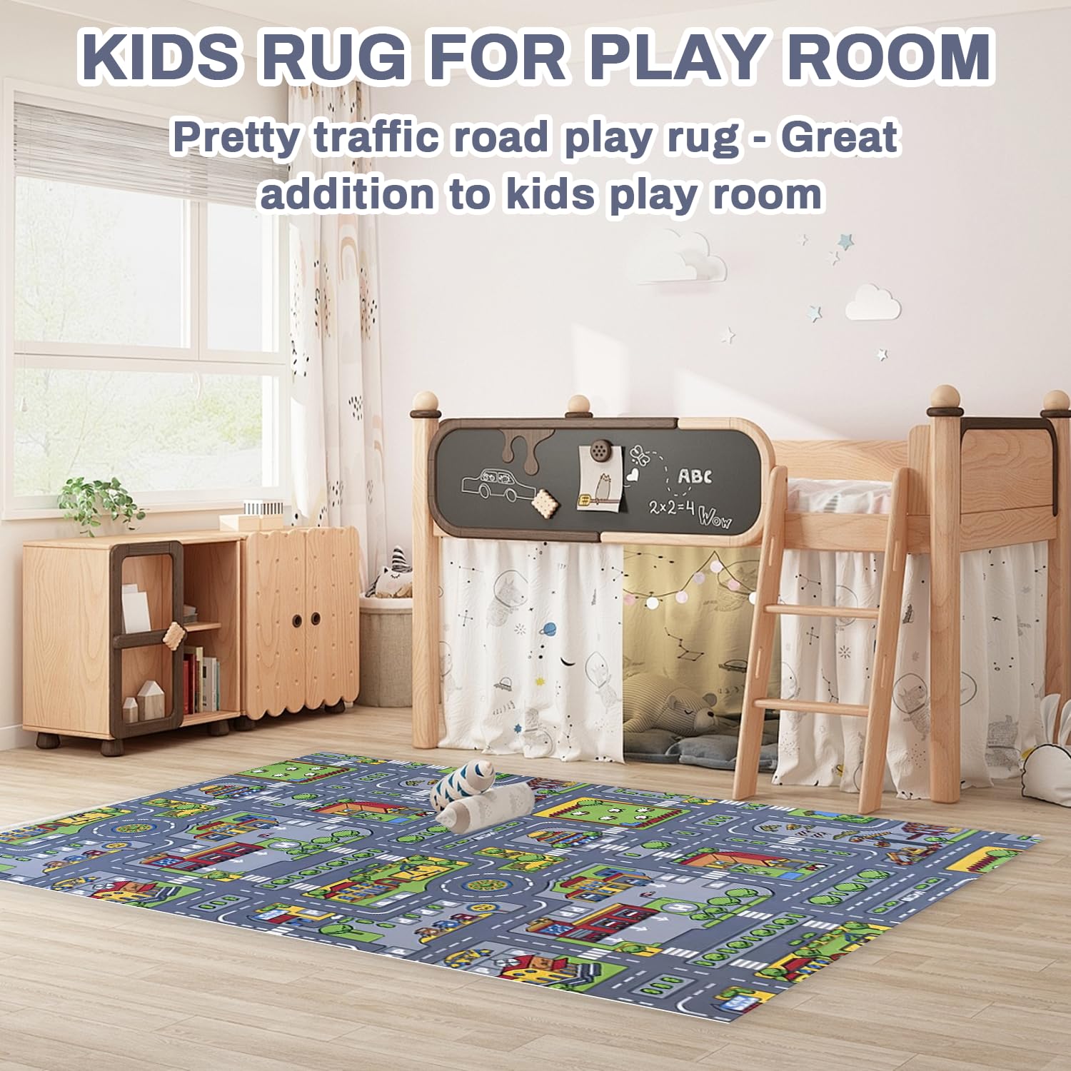 Car Mat for Children, Kids Rug, 80x120cm, Large Play Mat with Road Design, Non-Slip Car Rug for Children, Interactive Toy Cars Mats for Boys Girls, Play Mats for Toddlers — view 3