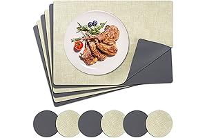 Dual Sided Washable Heat Stain Resistant Placemats Set with Coasters