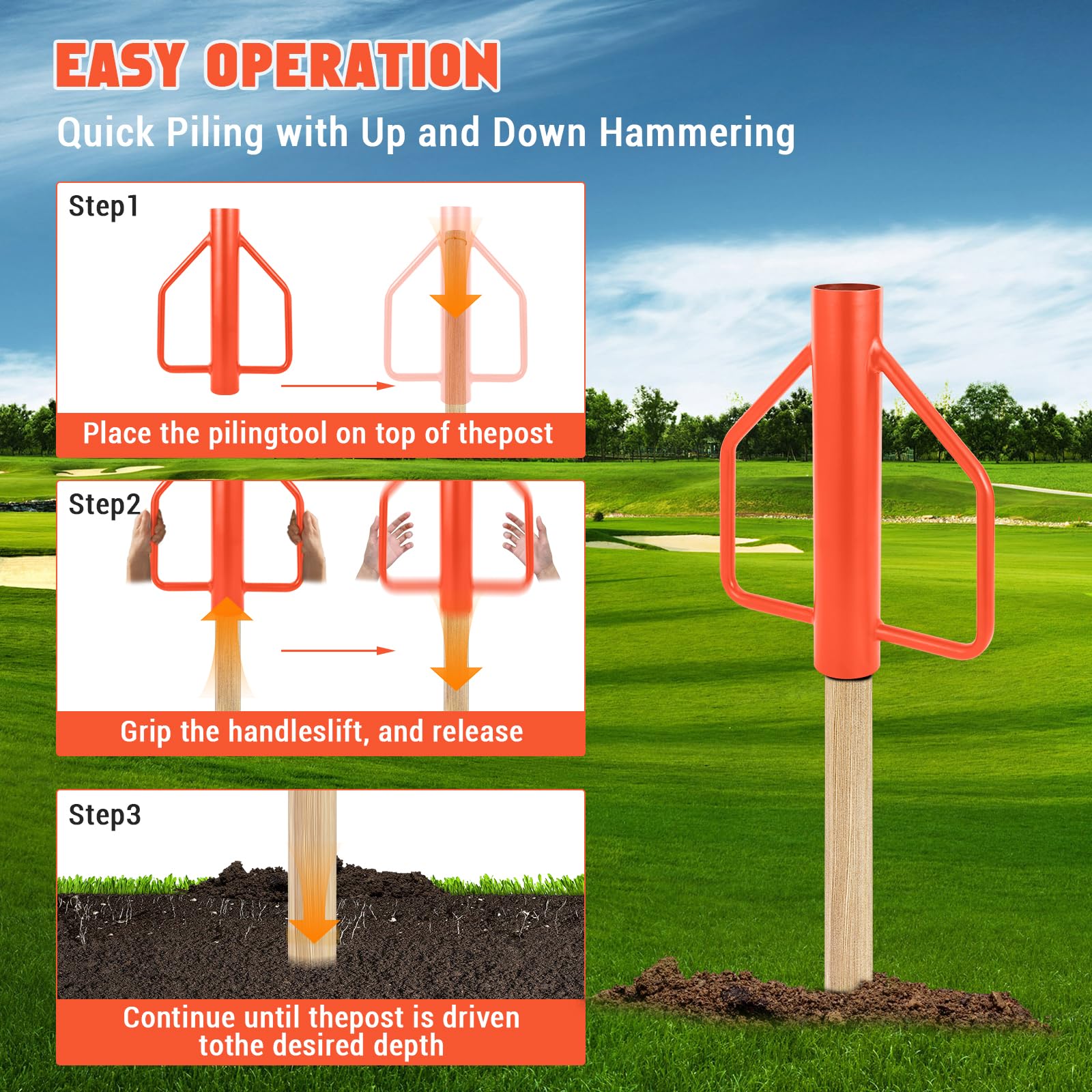 Post Driver 12lb Fence /Hammer, Heavy Duty Handheld Metal Post... Tpost ...