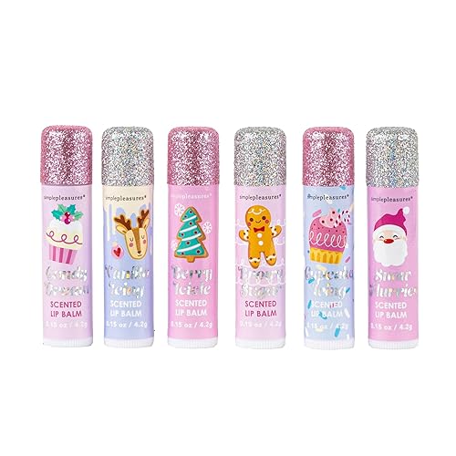 Simple Pleasures Juego de regalo de bálsamo labial hidratante  Paquete de 4 barras de bálsamo labial grueso con sabor a fruta roll-on con cera de