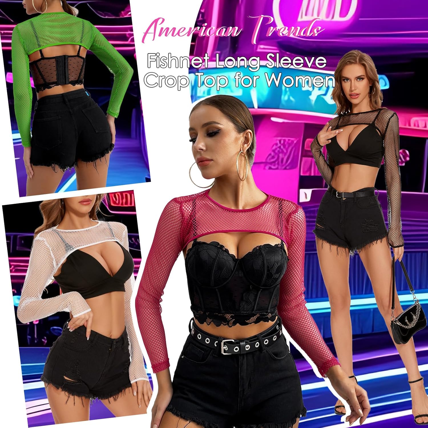 Mesh Long Sleeve Top for Women Mesh Crop Top Rave Outfits for Women Fishnet Top for Festival Club Party - Image 4