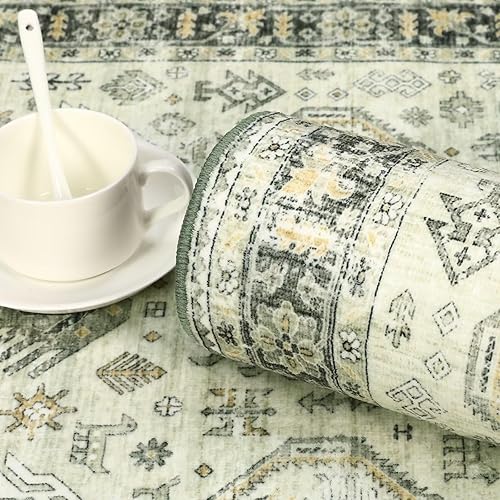 Miniatura 6 de Alfombra bohemia vintage de 8 x 10 pies, lavable, con estampado floral tribal, suave, antideslizante, no desprende pelusa, alfombra plegable para