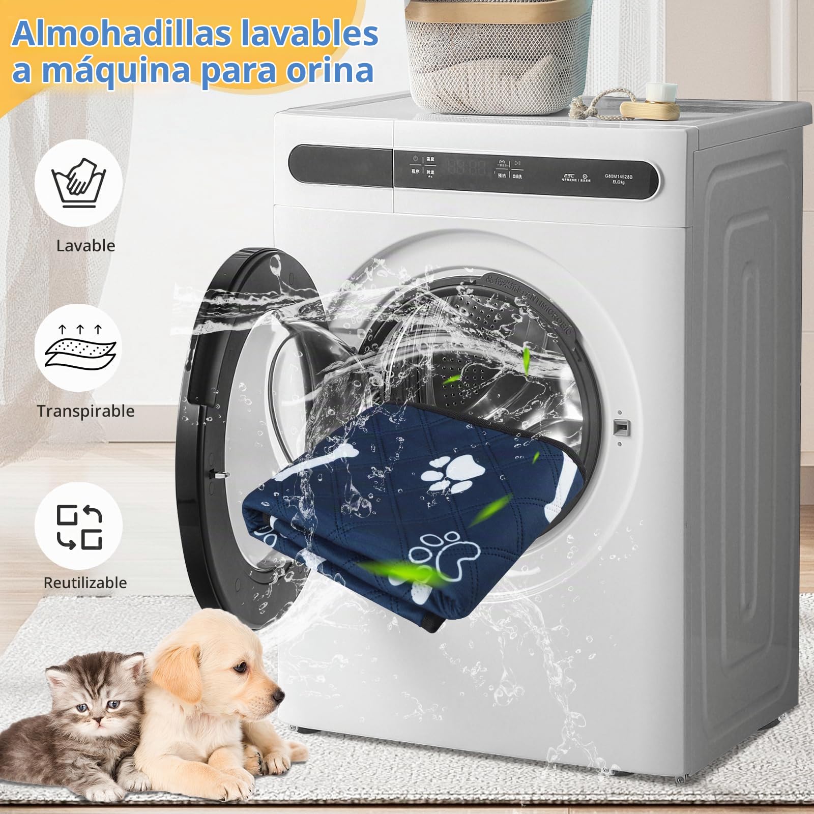 Empapadores de Adiestramiento para Perros Reutilizables 90x75cm, 2 Piezas Alfombrilla Absorbente de Orina para Mascotas, Bandeja Perros Pipi Lavable con Base Antideslizantes para Jaula, Cama