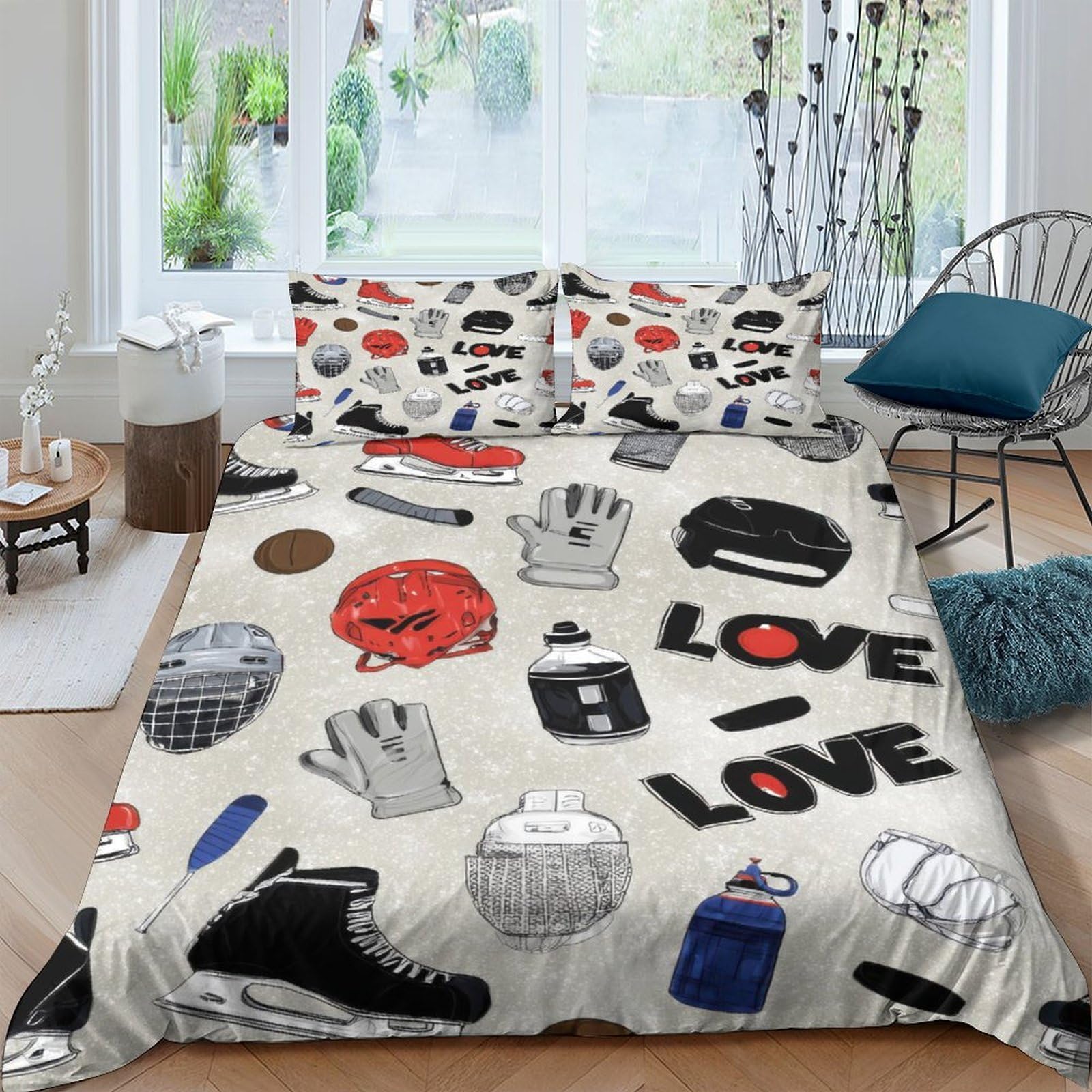 Ctjqhvkz Style-10 3D Printed Hockey Helmet Fitted Sheet Microfiber Red Black Sports Bed Cover Non Slip Easy Care Bedroom Decor Single（135X200cm）