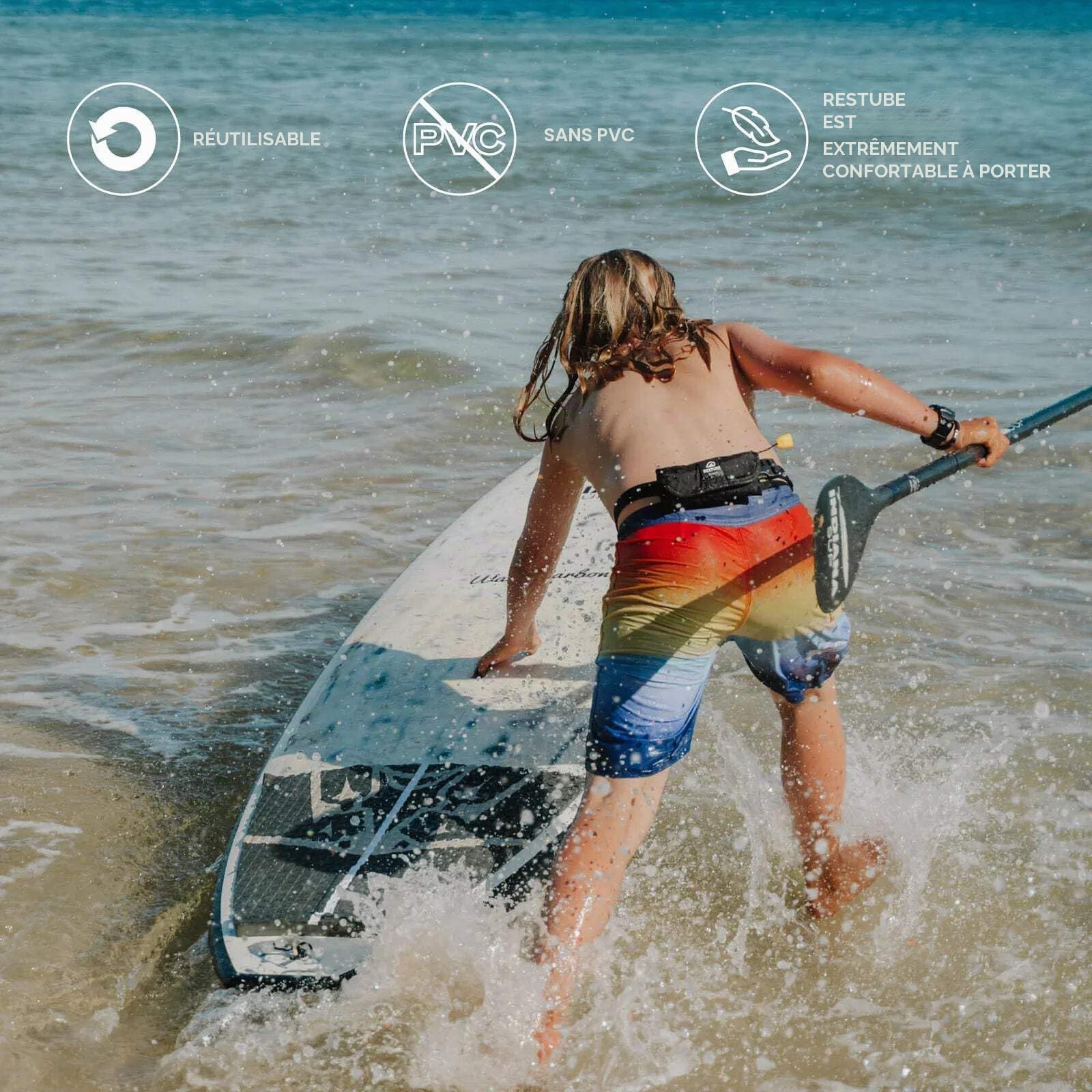 Restube Beach CO2 Bouée de natation - Pour un sentiment de sécurité dans l'eau - Bouée de sauvetage déclenchée par CO2 - Bouée de natation pour adultes et enfants à partir de 10 ans - Bouée pour SUP