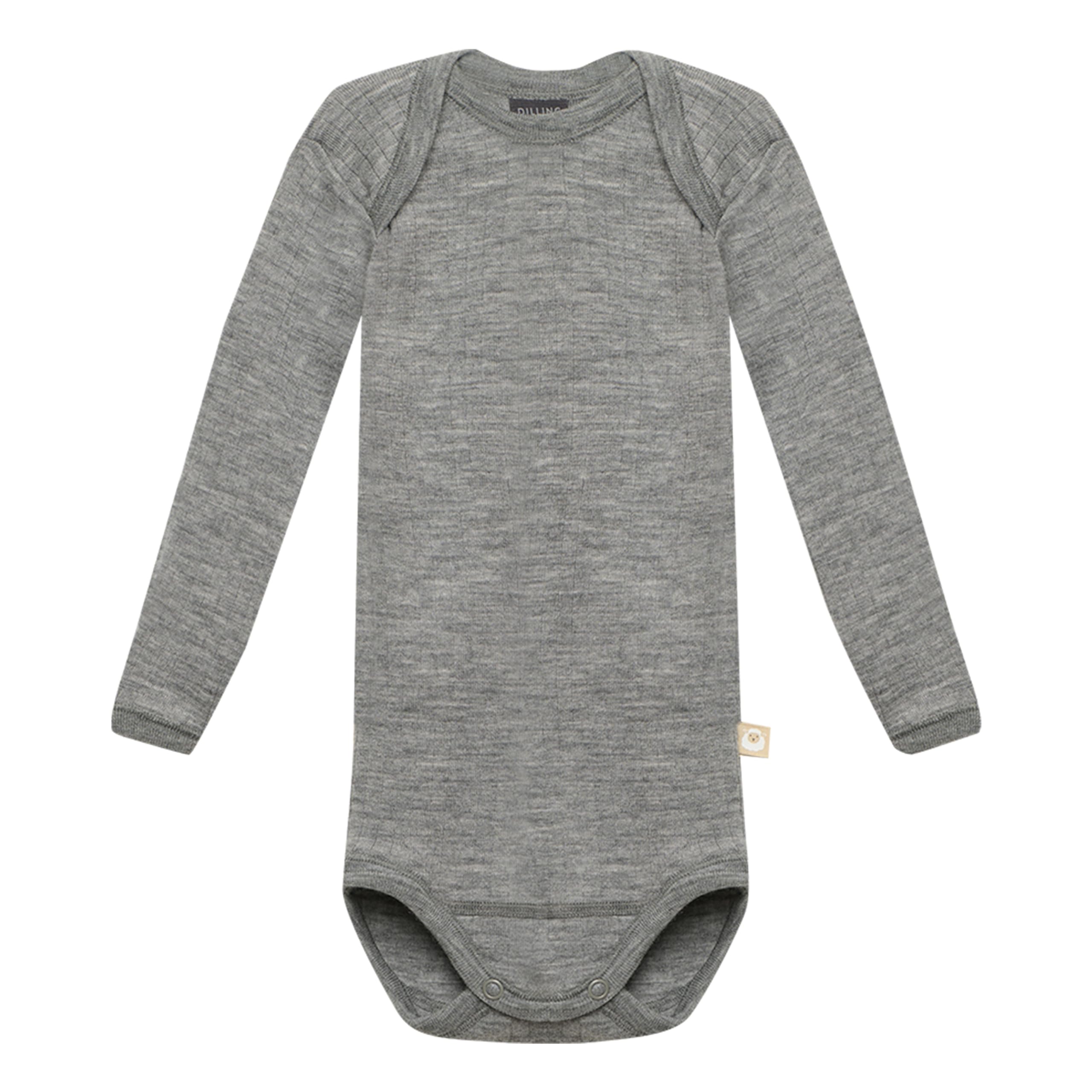 Dilling Grey Melange Ribbed Babies' Bodysuit - Organic Merino Wool 92