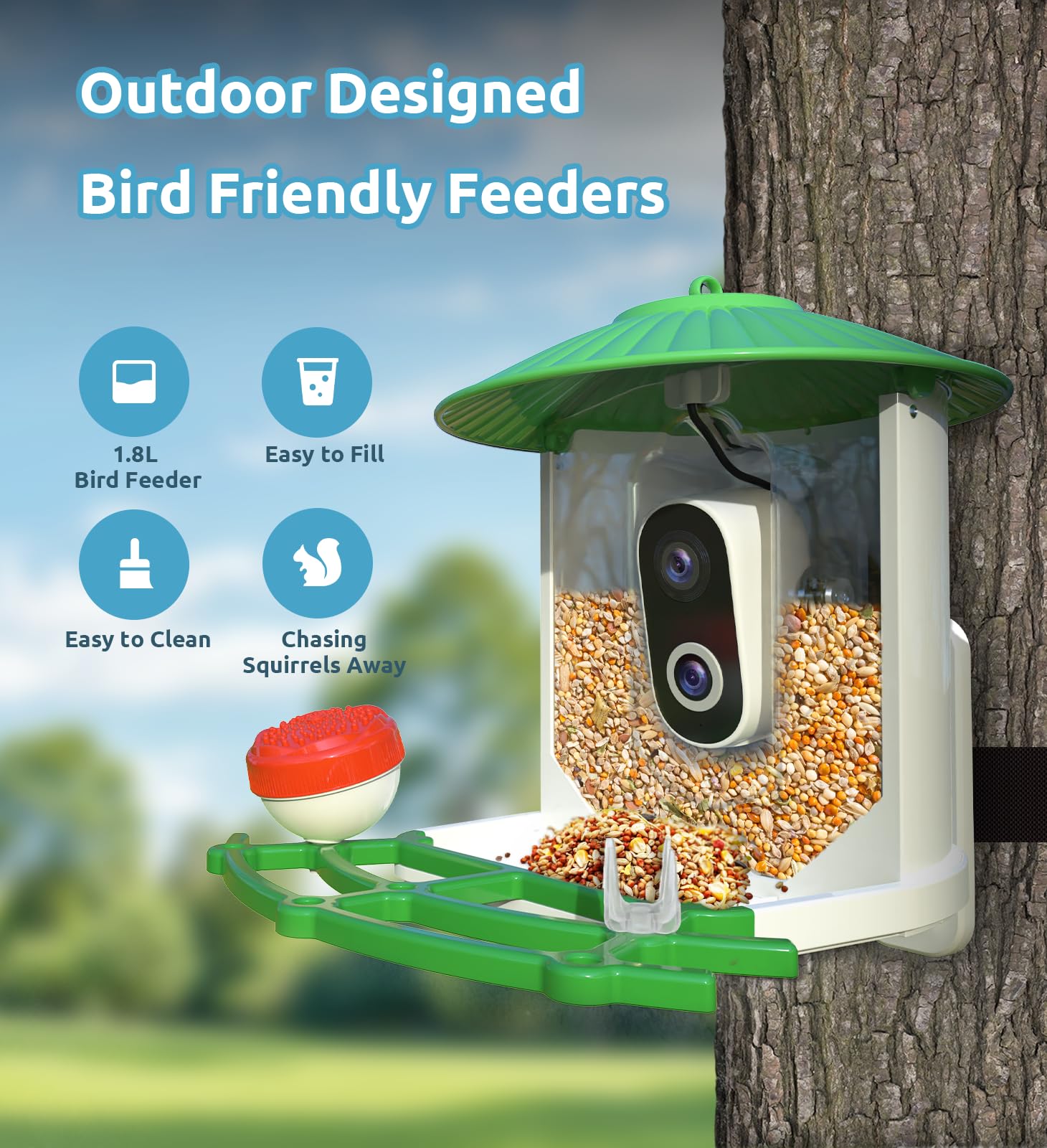 Vogelfutterstation mit Kamera, 2K HD AI Smart Identify BirdSpecies Videokamera mit Solarpanel für den Außenbereich, Vogelhaus mit Kamera, sofortige Ankunftswarnungen, Vogelvideo erfassen